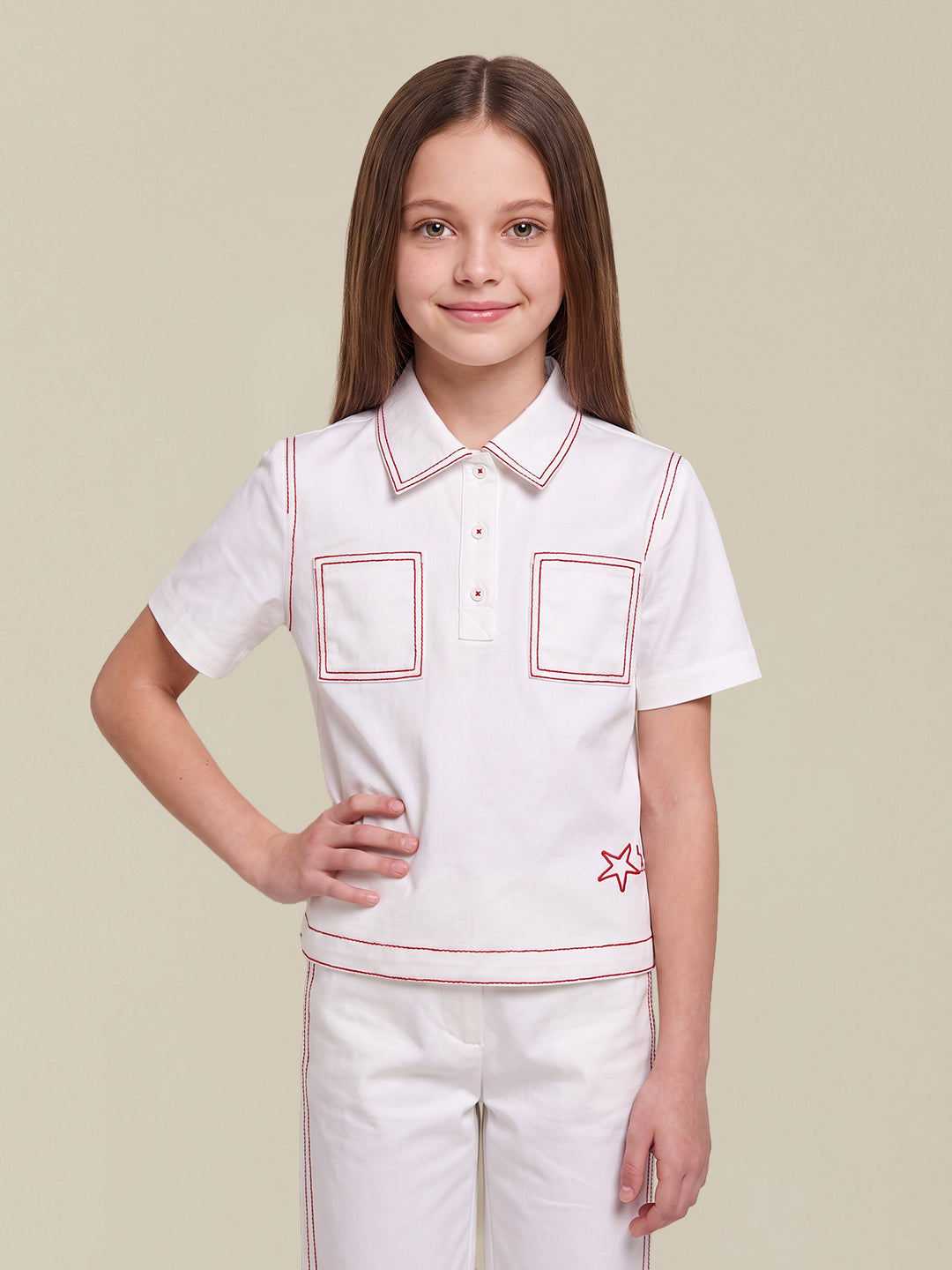 GIRLS White Contrast Stitch Shirt