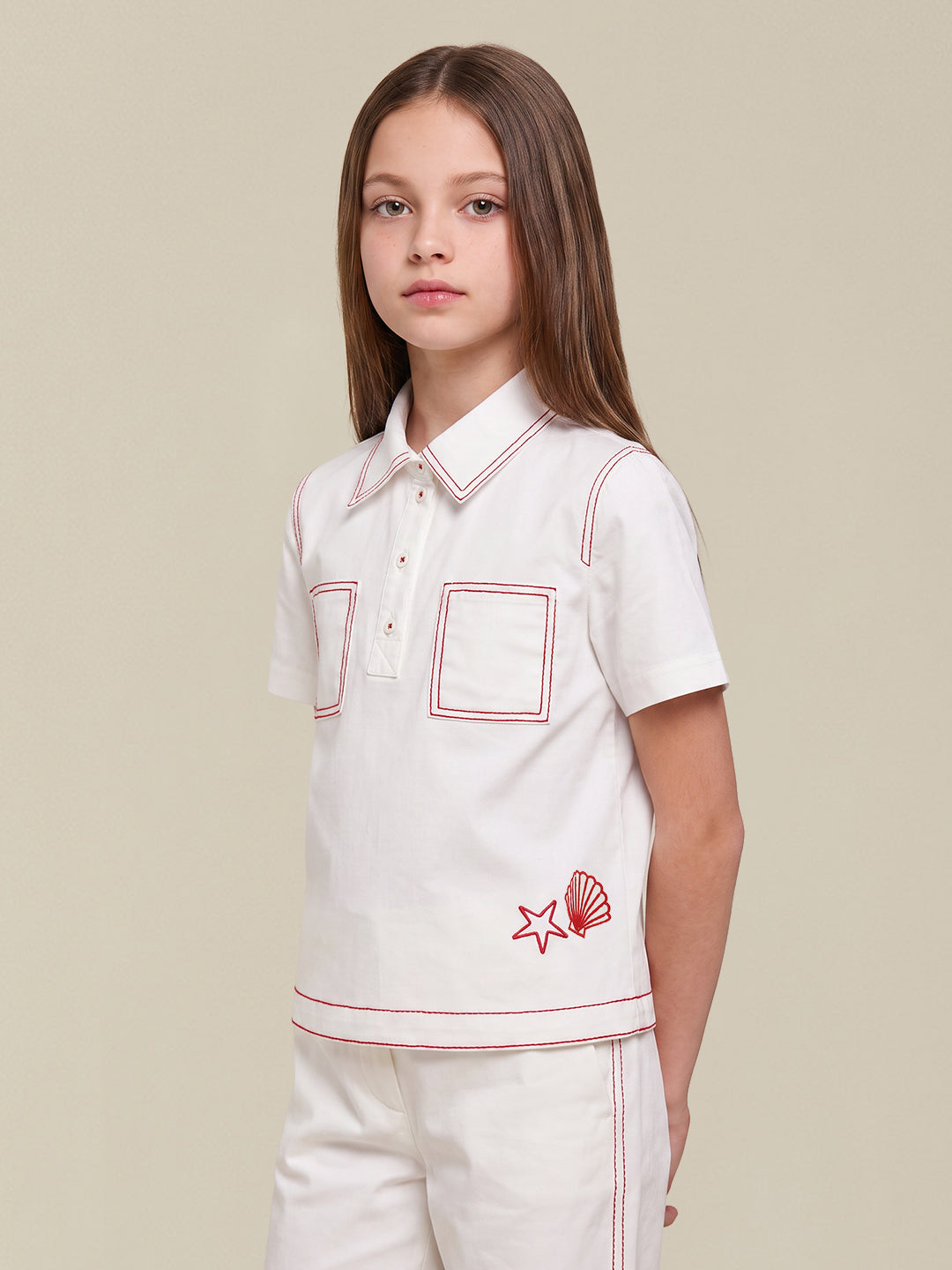 GIRLS White Contrast Stitch Shirt