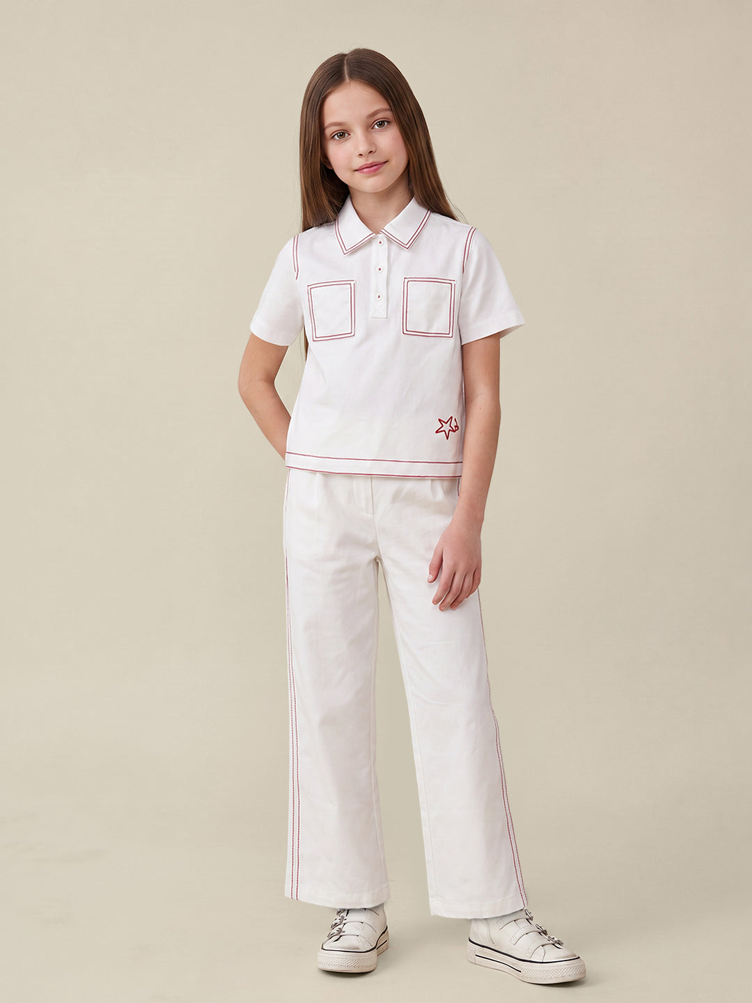 GIRLS White Contrast Stitch Shirt