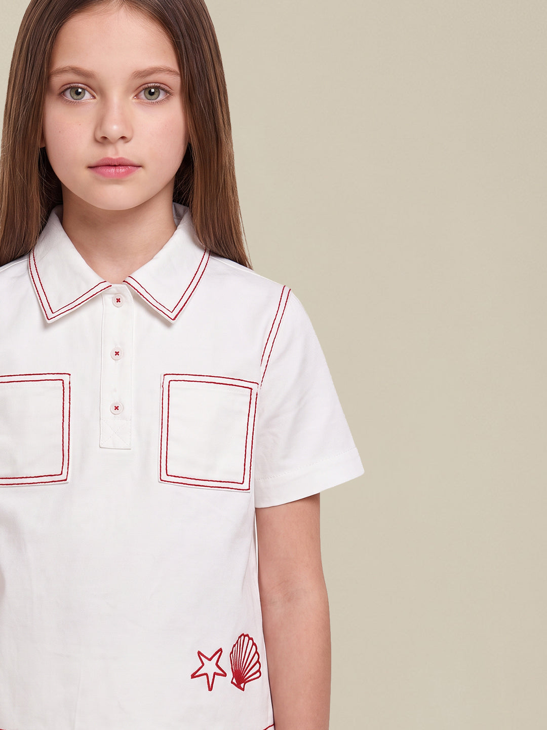 GIRLS White Contrast Stitch Shirt