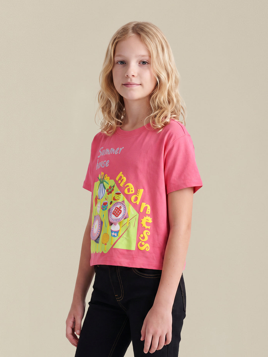 GIRLS Pink Printed T-shirt