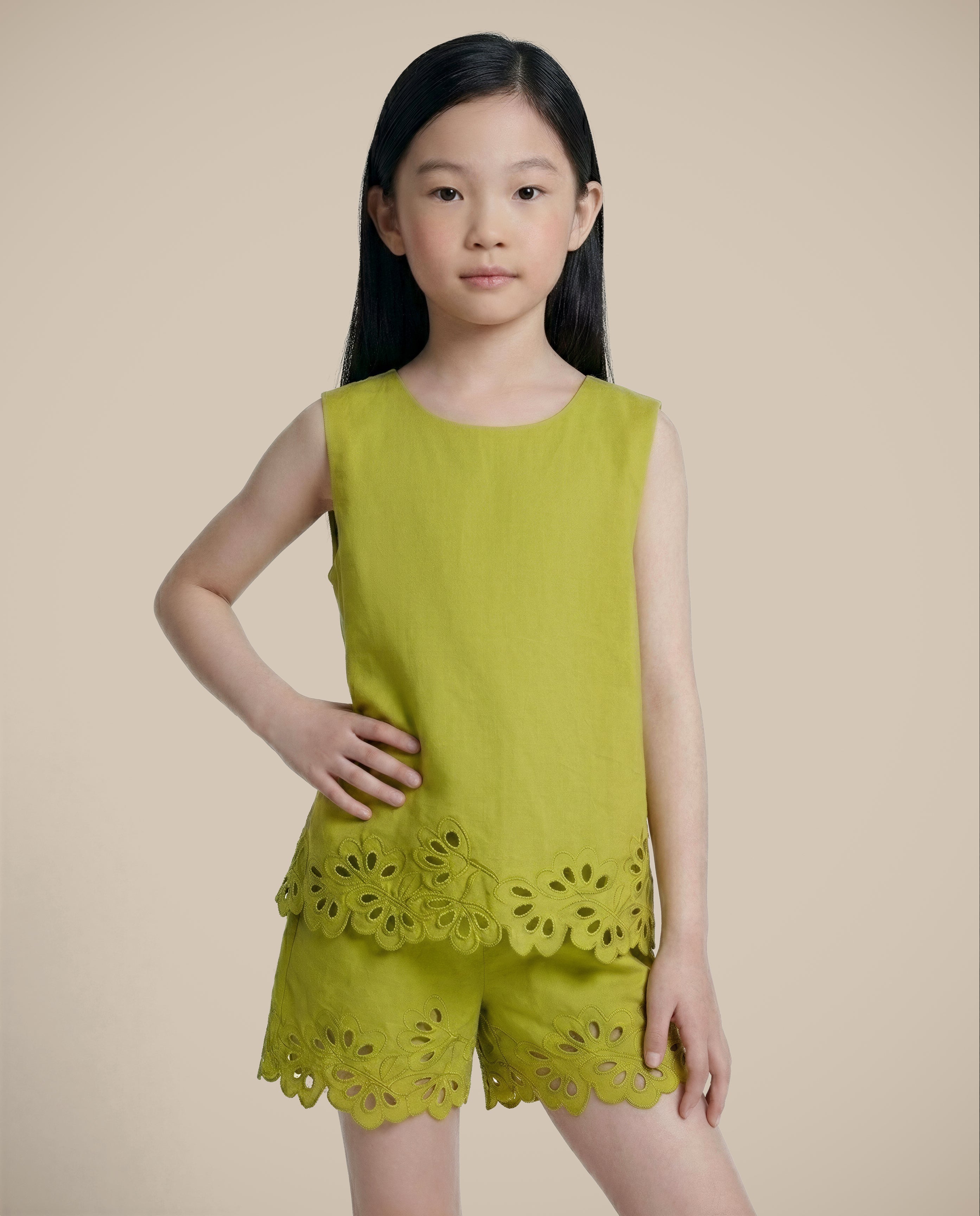 GIRLS Green Cotton Lace Top