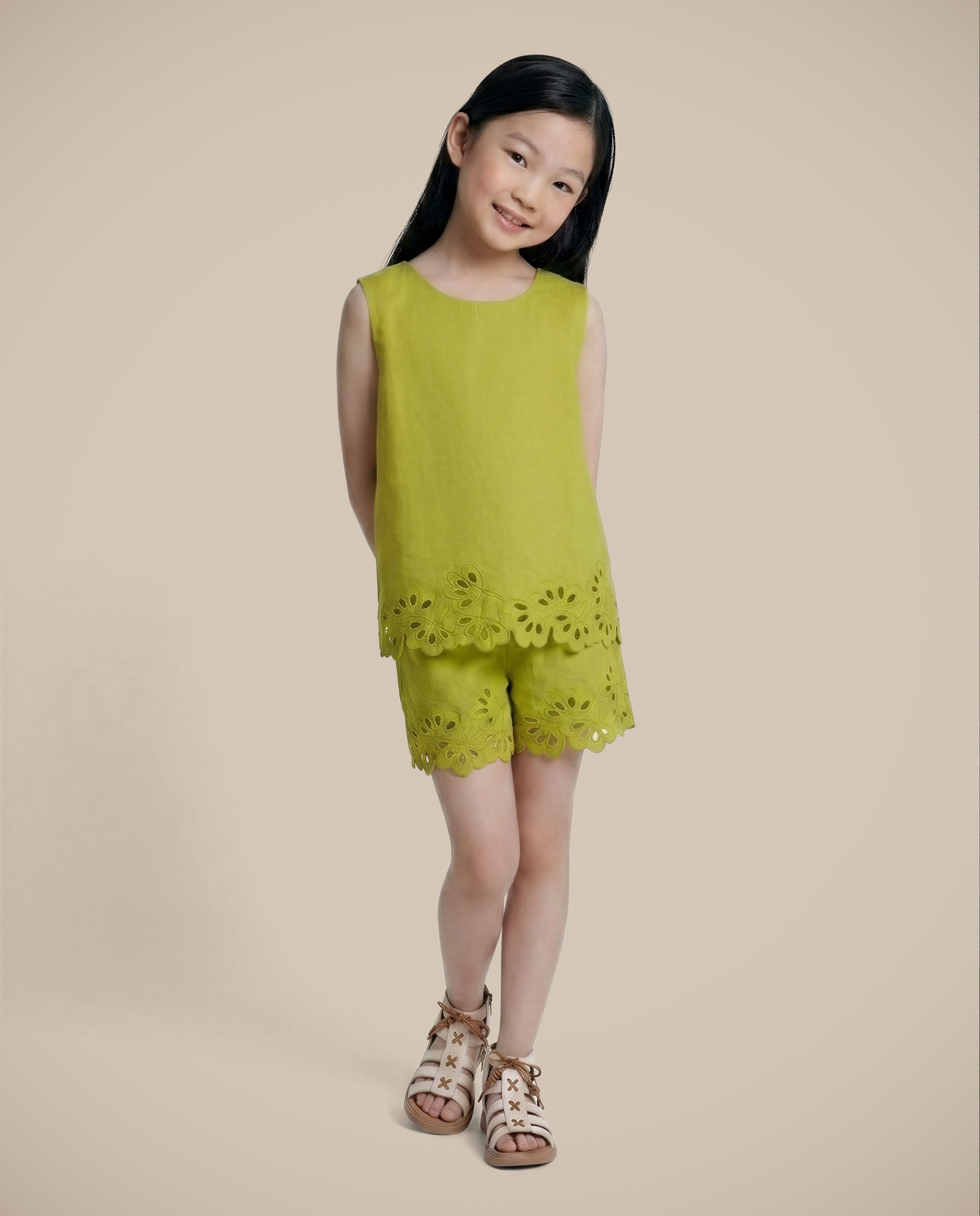 GIRLS Green Cotton Lace Top