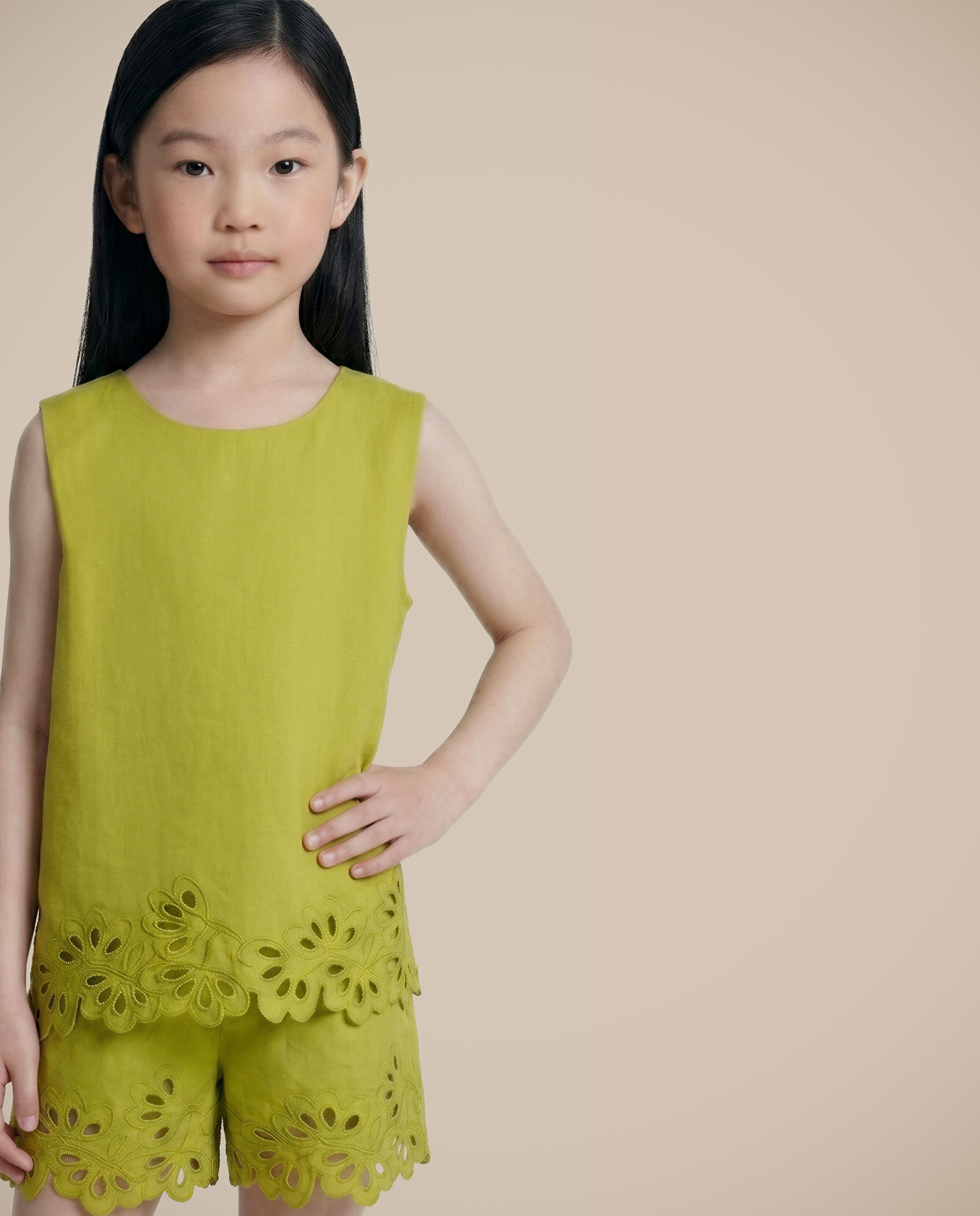 GIRLS Green Cotton Lace Top