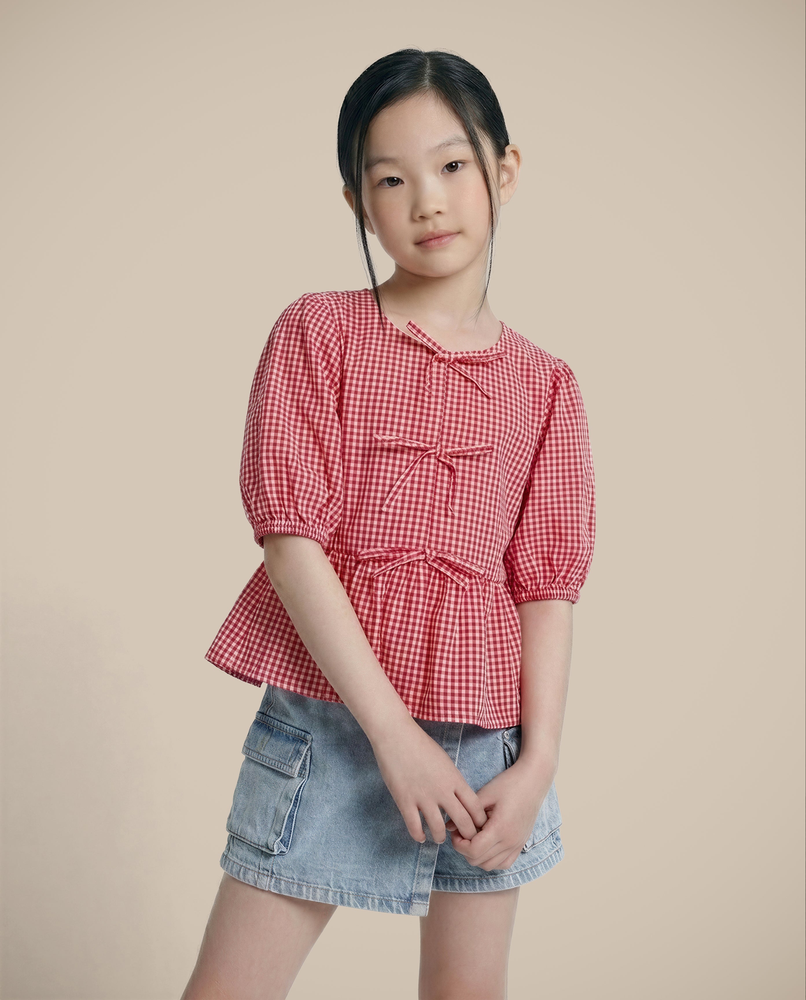 GIRLS Red Gingham Check Top