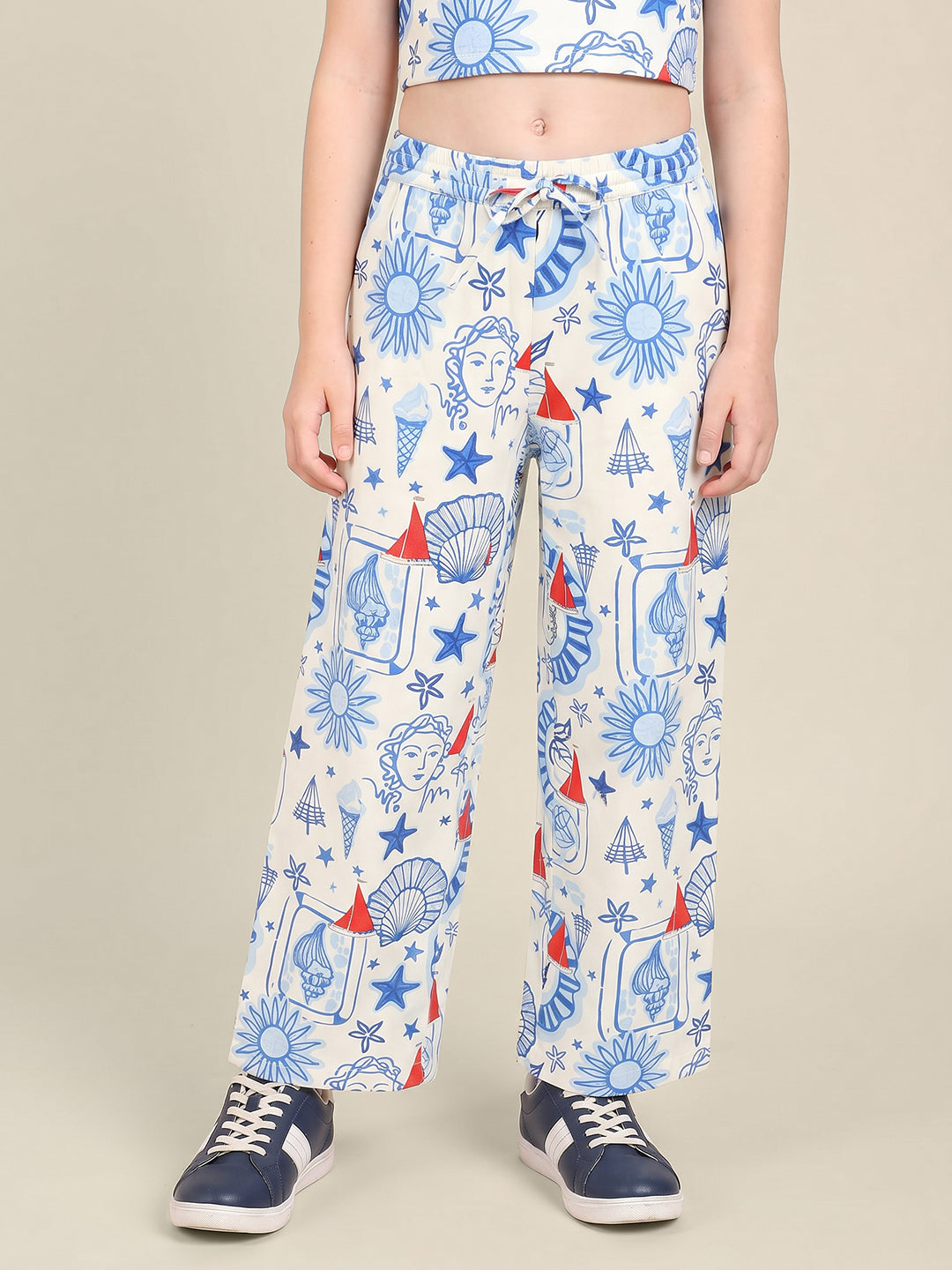 GIRLS White Printed Cotton Pants