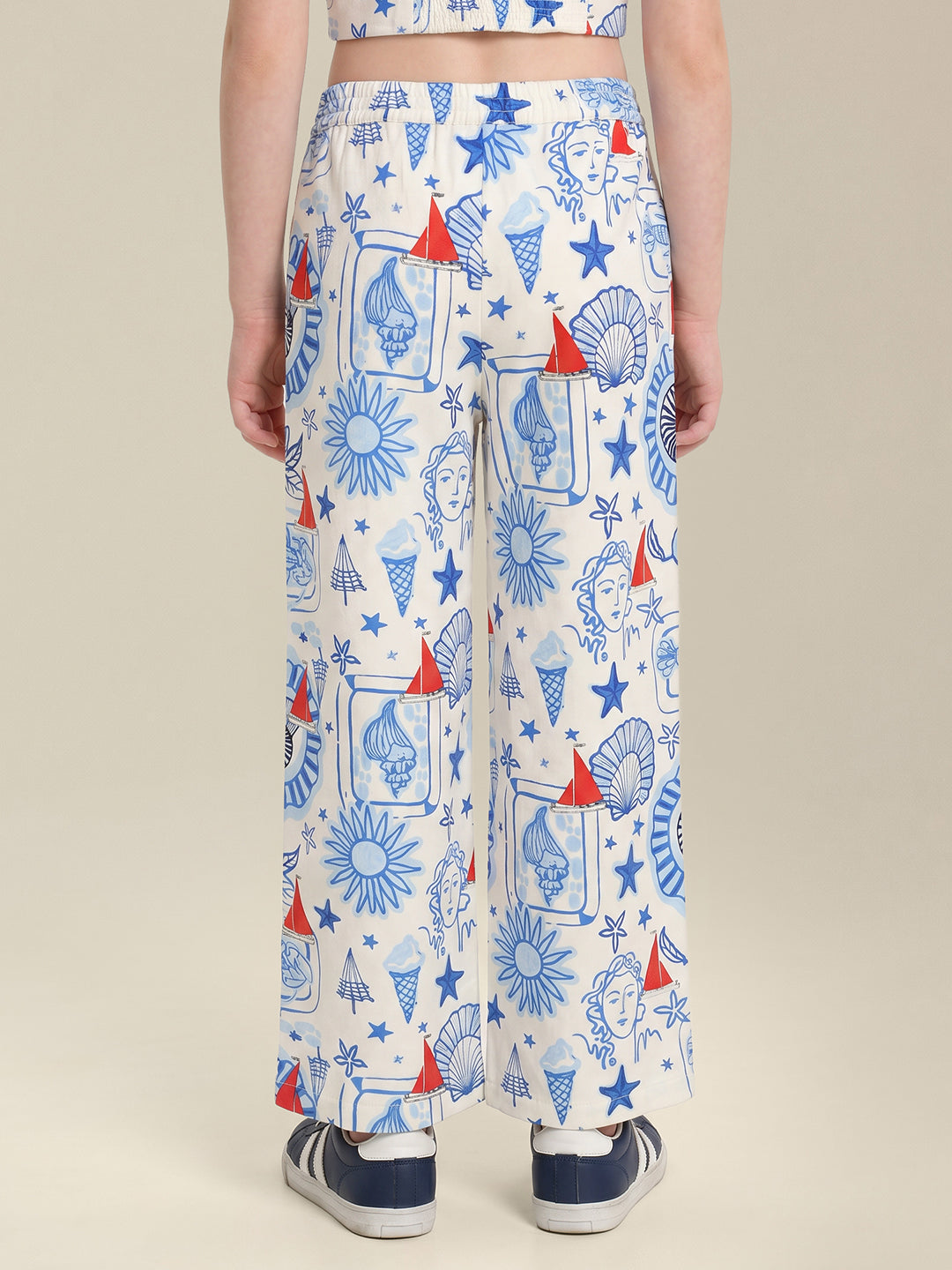 GIRLS White Printed Cotton Pants
