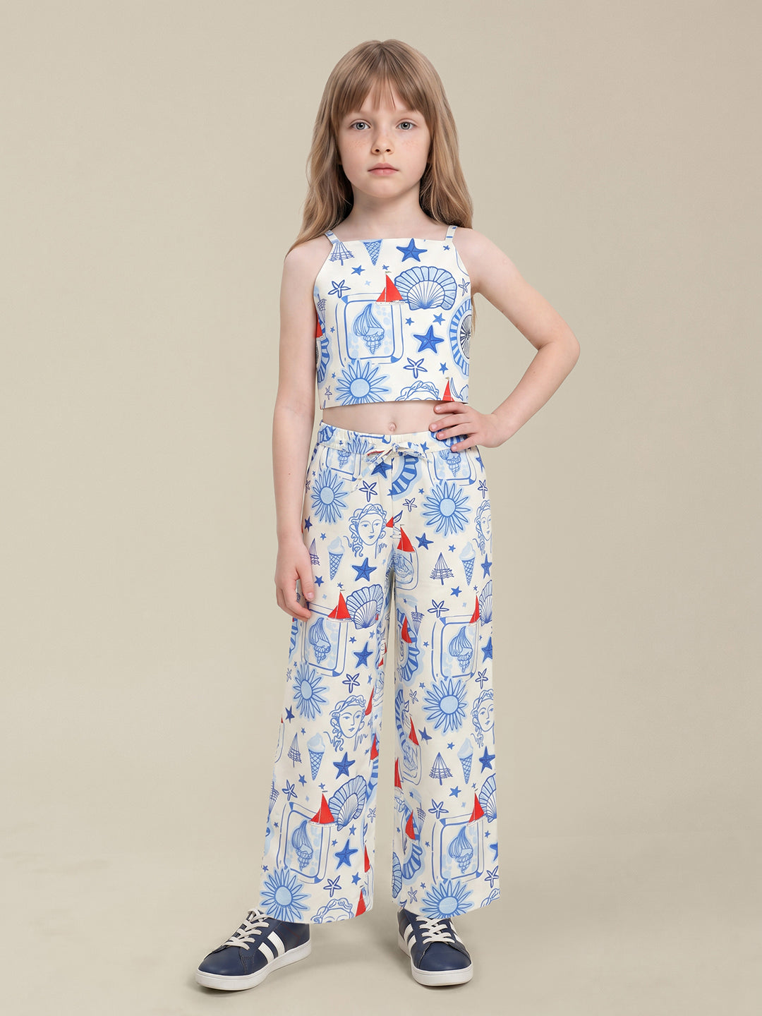 GIRLS White Printed Cotton Pants