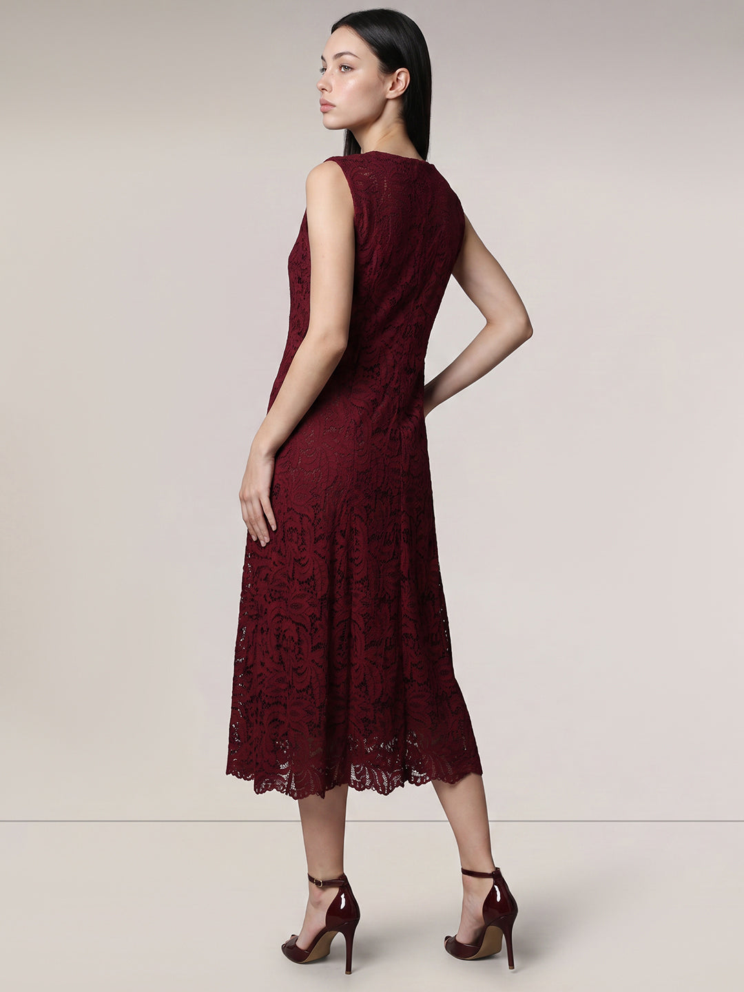 Dark Red Lace Midi Dress
