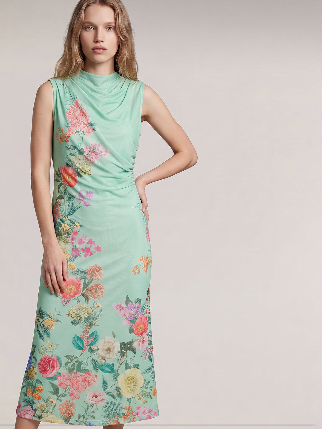 Green Floral Midi Dress