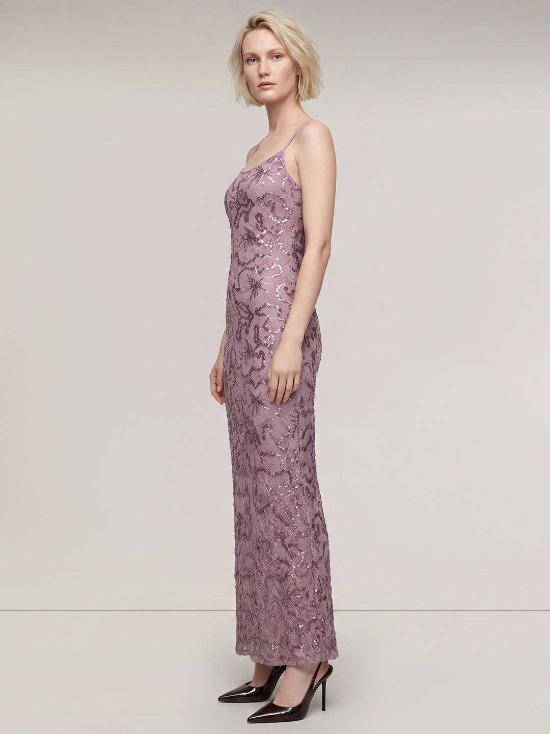 Mauve Sequin Detail Maxi Dress