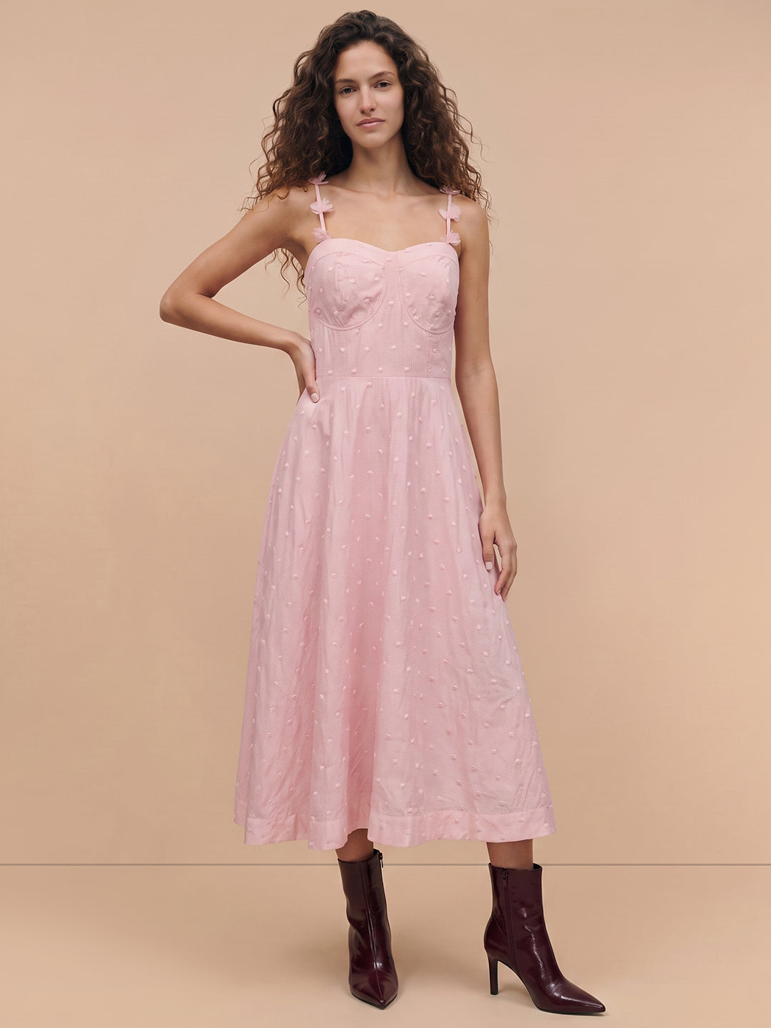 Pink Floral Textured Strappy Dress
