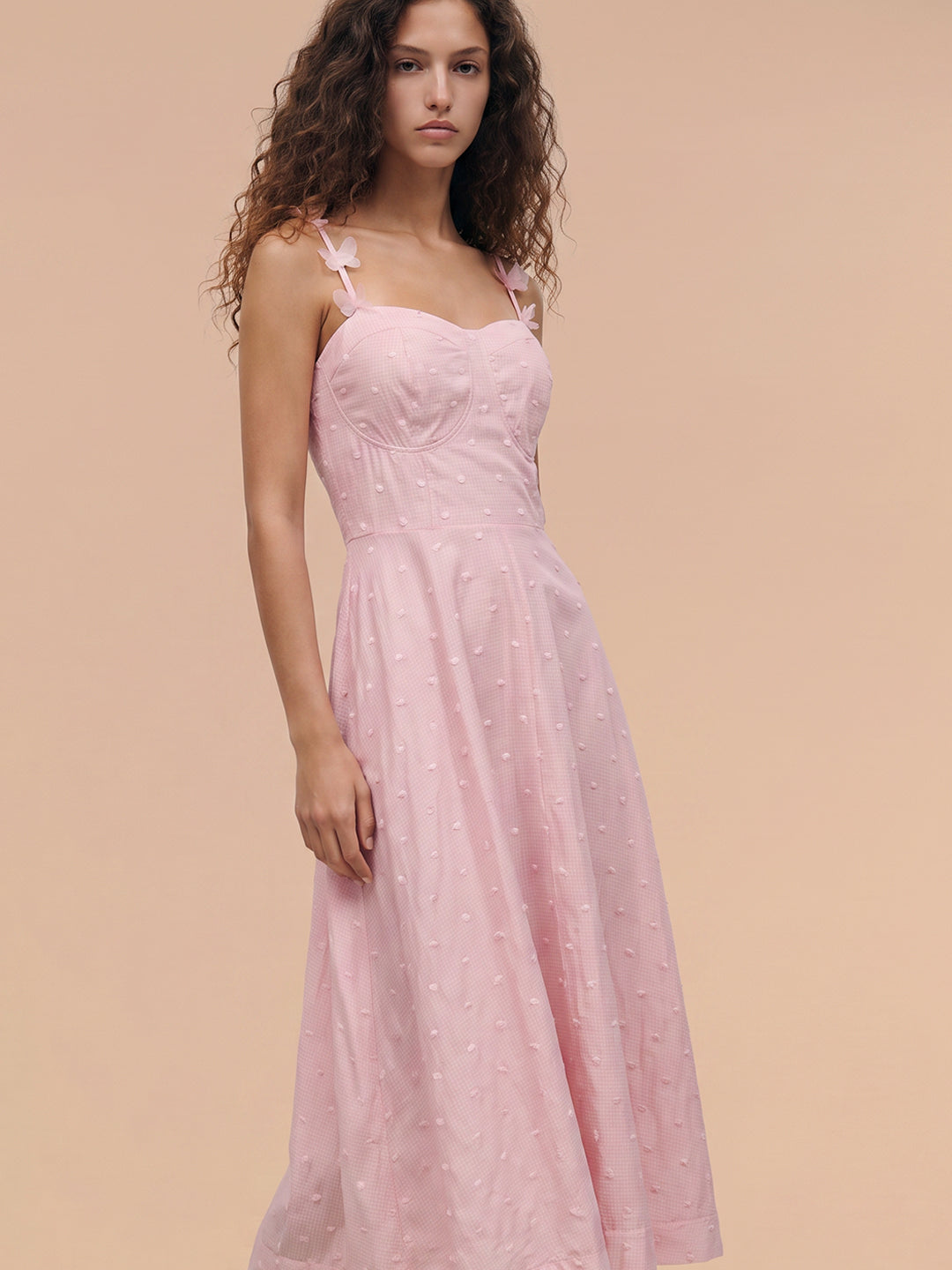 Pink Floral Textured Strappy Dress