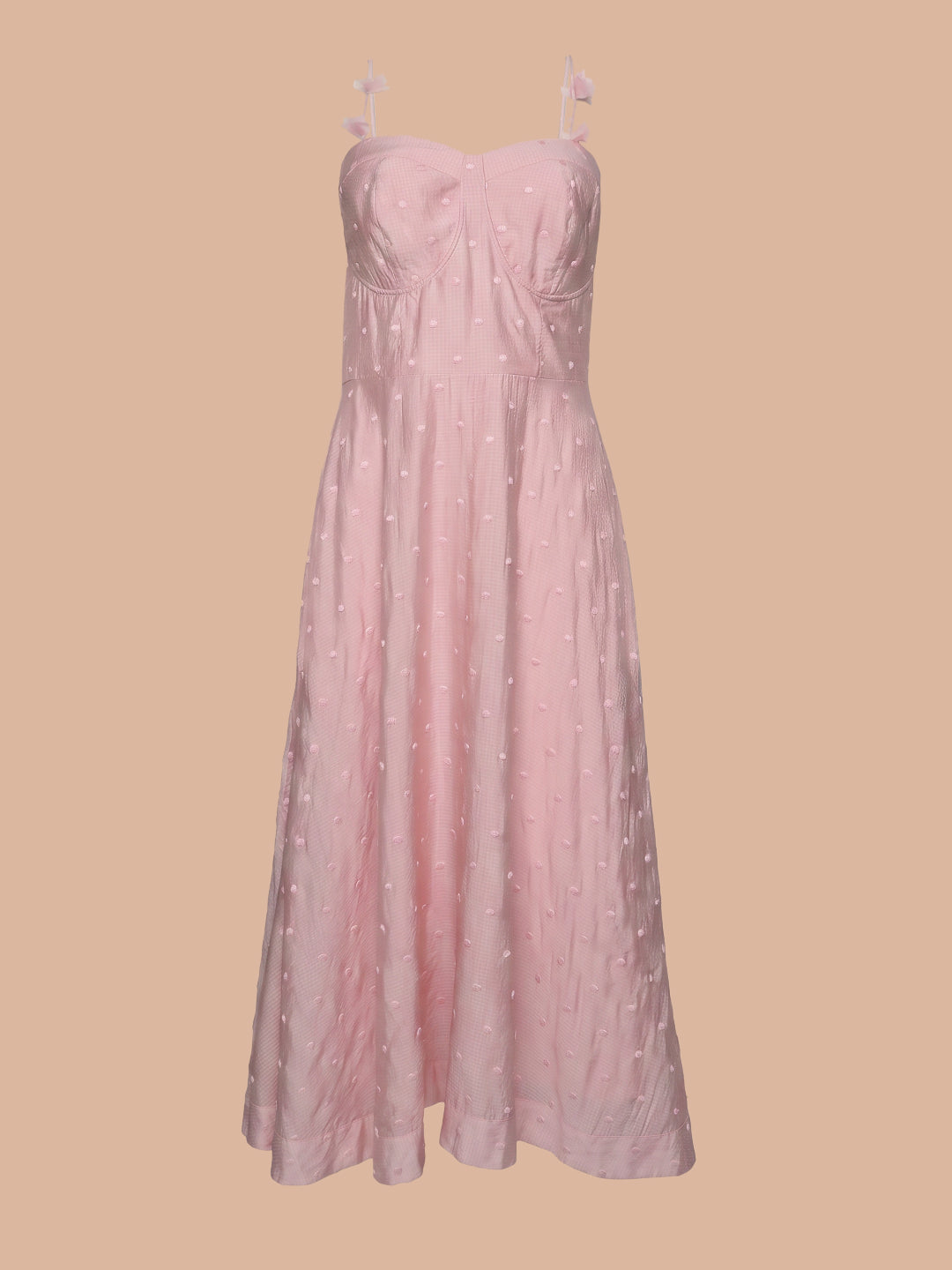 Pink Floral Textured Strappy Dress