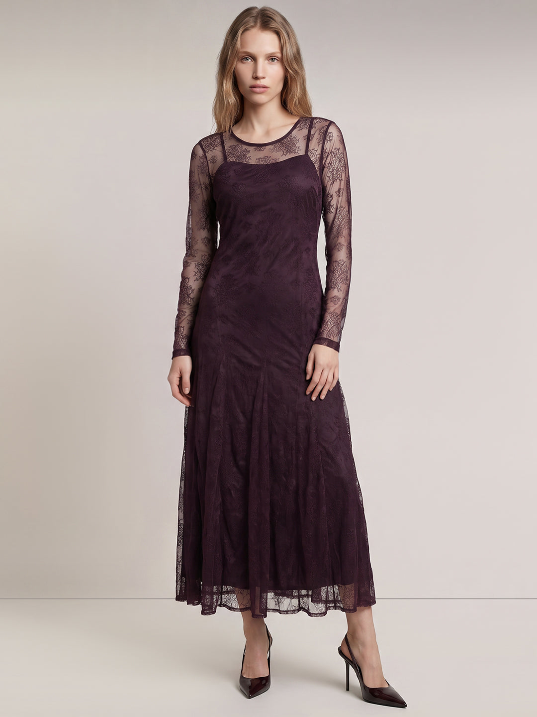 Lace Overlay Midaxi Dress