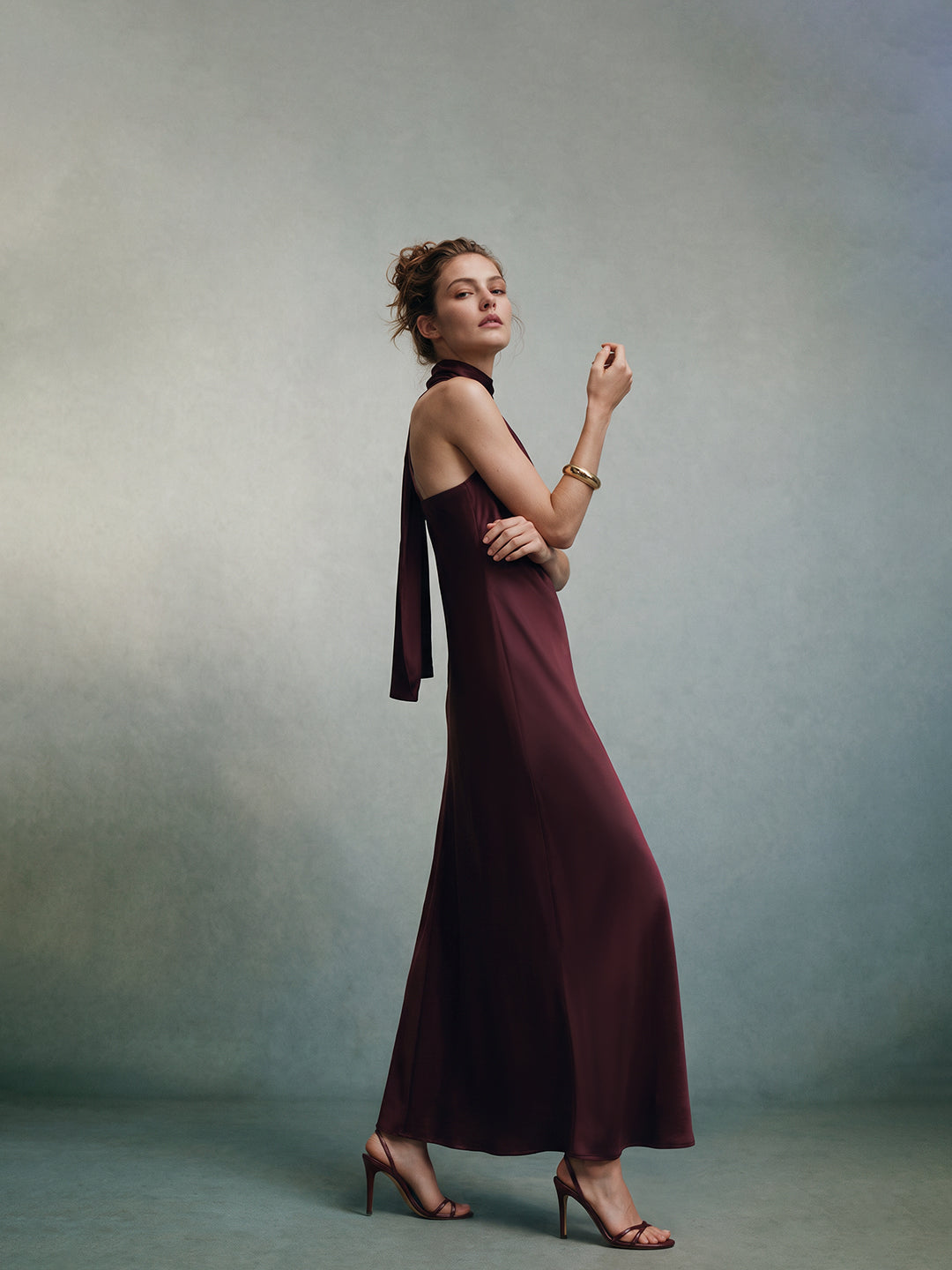 Burgundy Satin Maxi Dress
