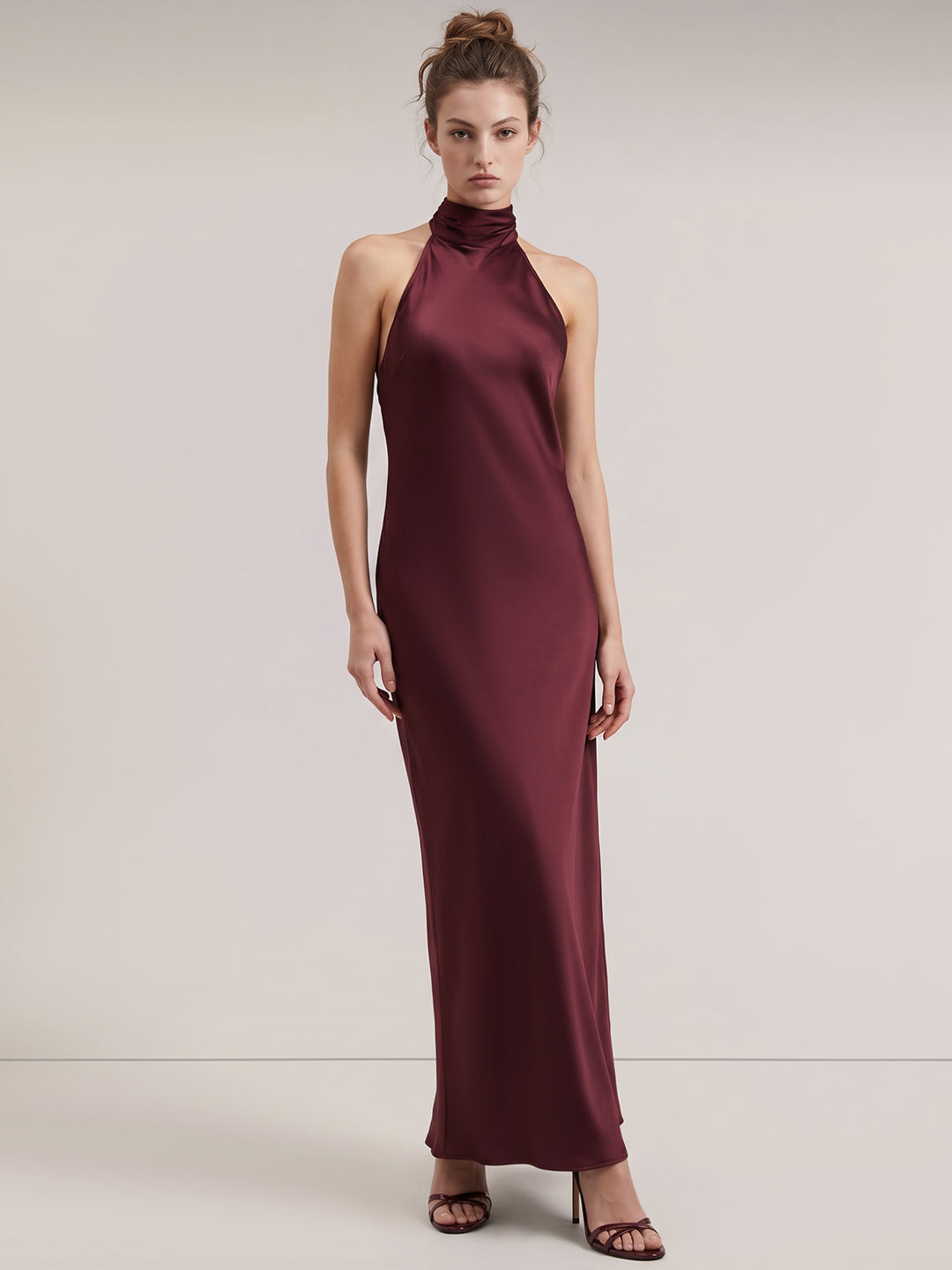Burgundy Satin Maxi Dress