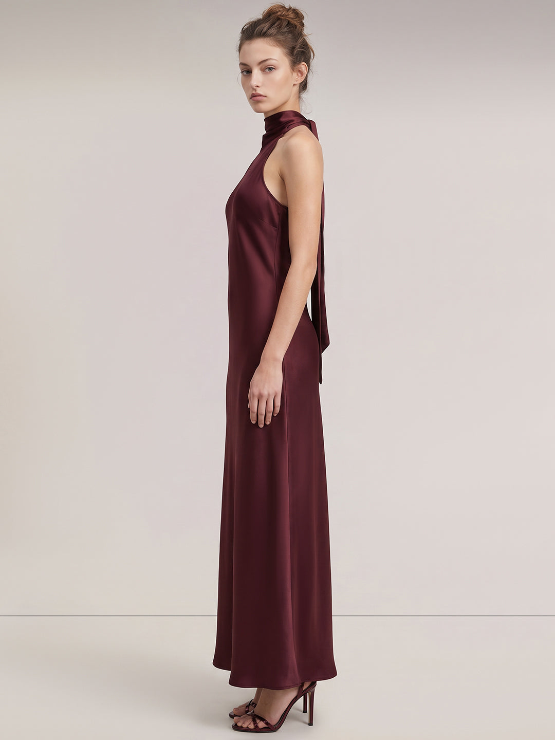 Burgundy Satin Maxi Dress