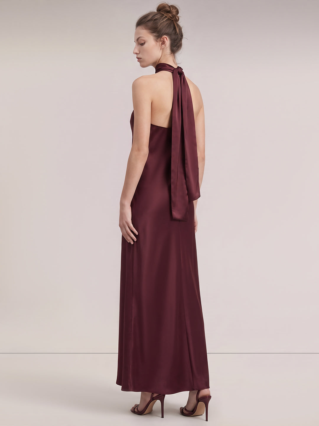Burgundy Satin Maxi Dress