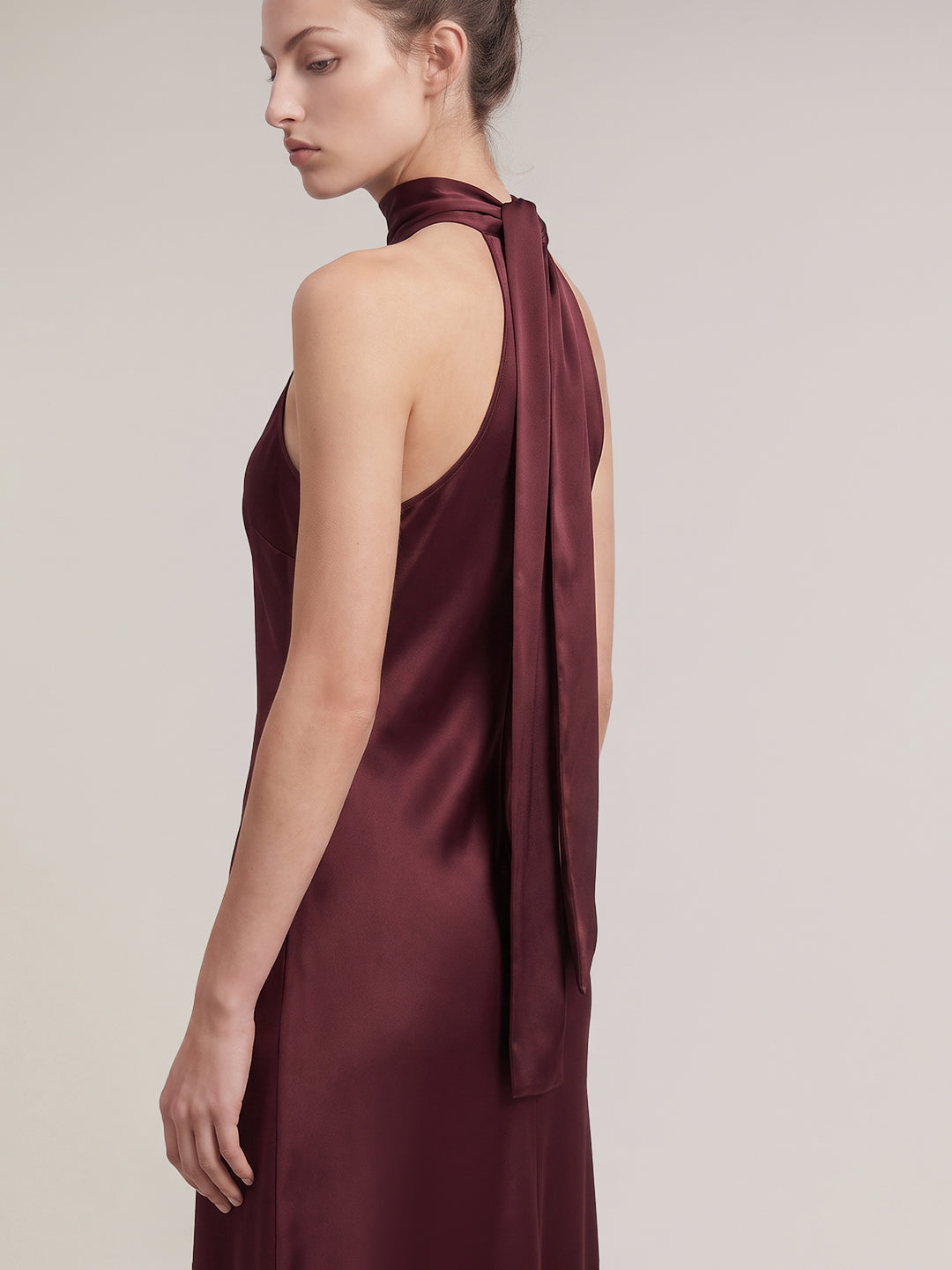 Burgundy Satin Maxi Dress
