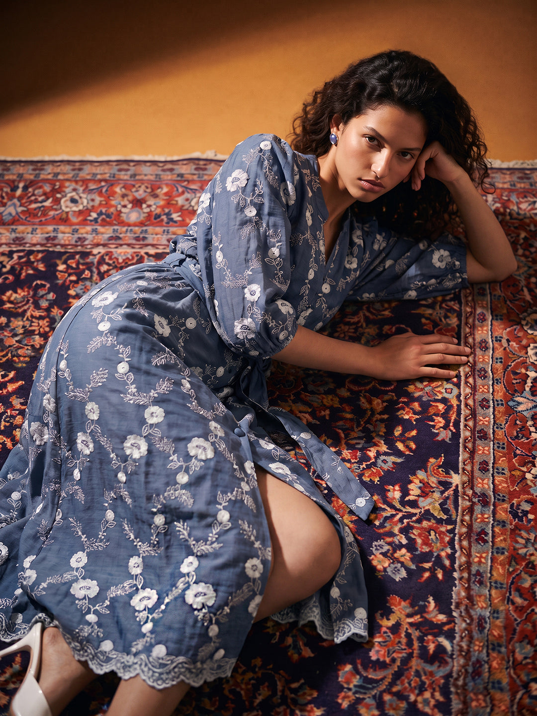Blue Printed Midi Dress