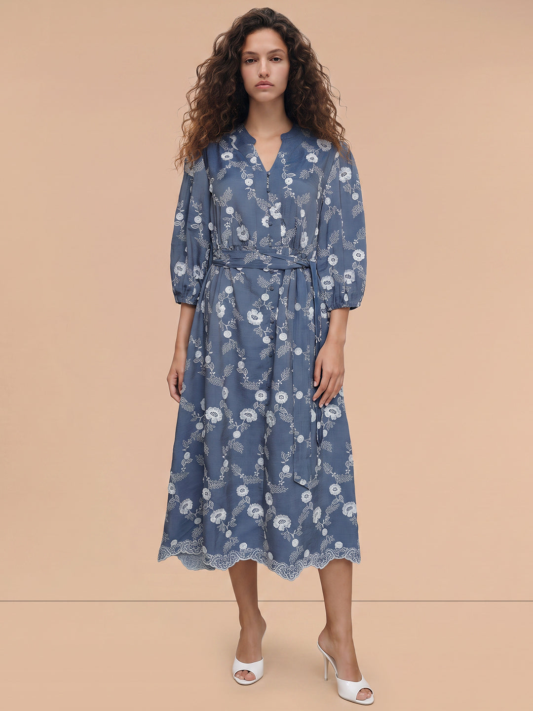 Blue Printed Midi Dress