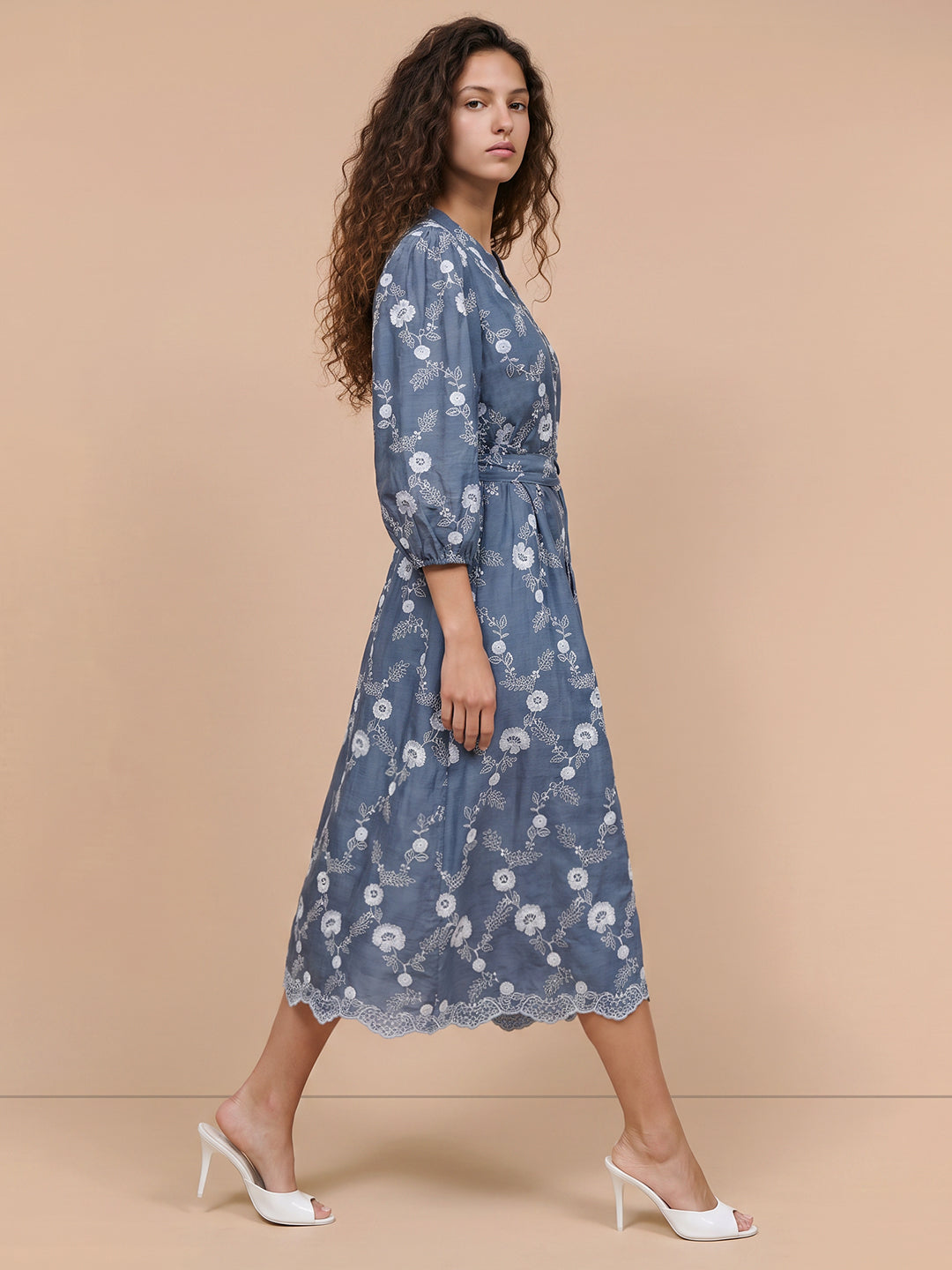 Blue Printed Midi Dress