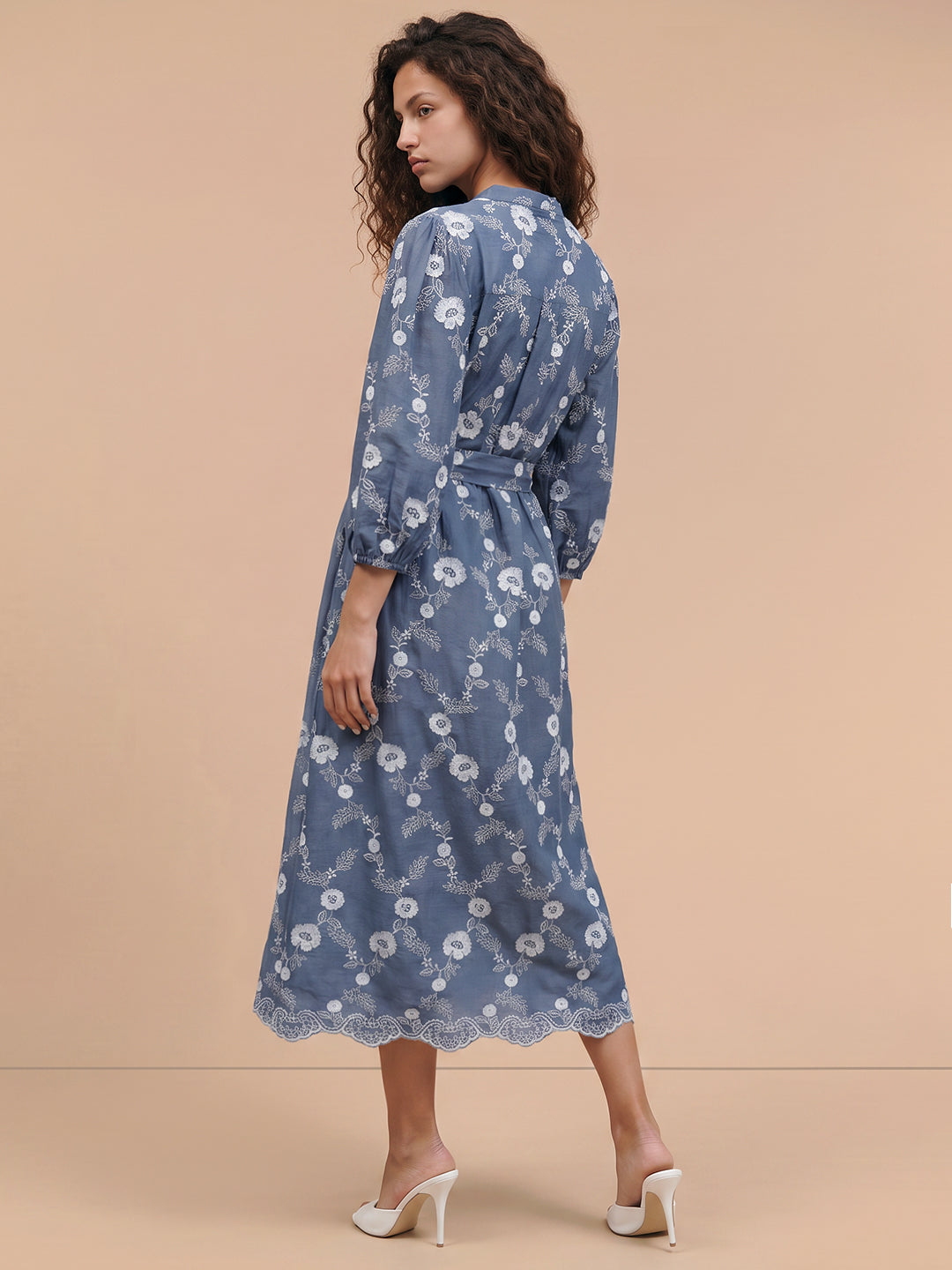 Blue Printed Midi Dress