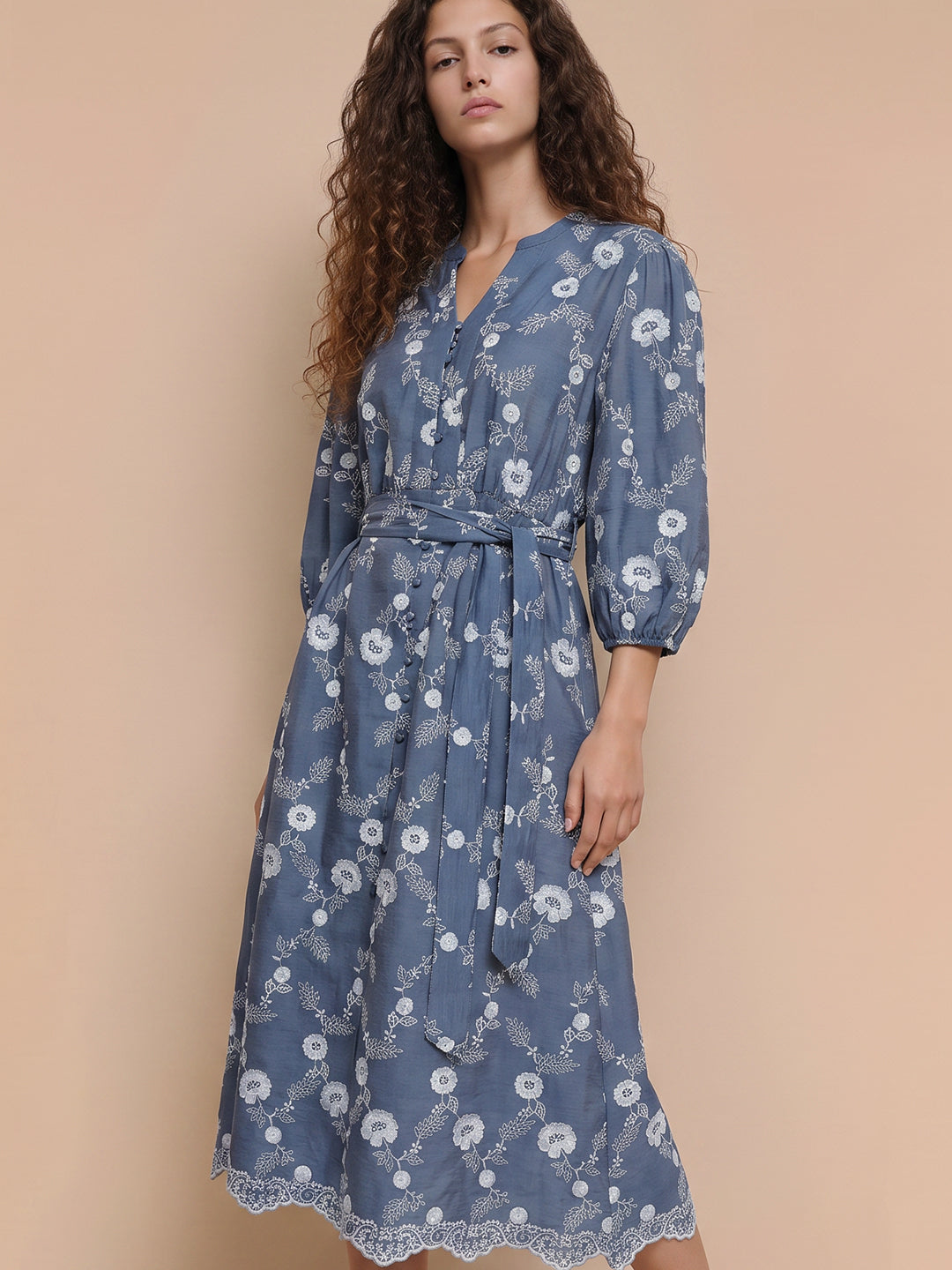 Blue Printed Midi Dress