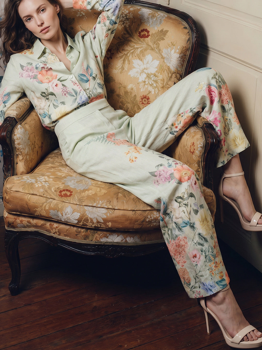 Floral Print High Rise Pants