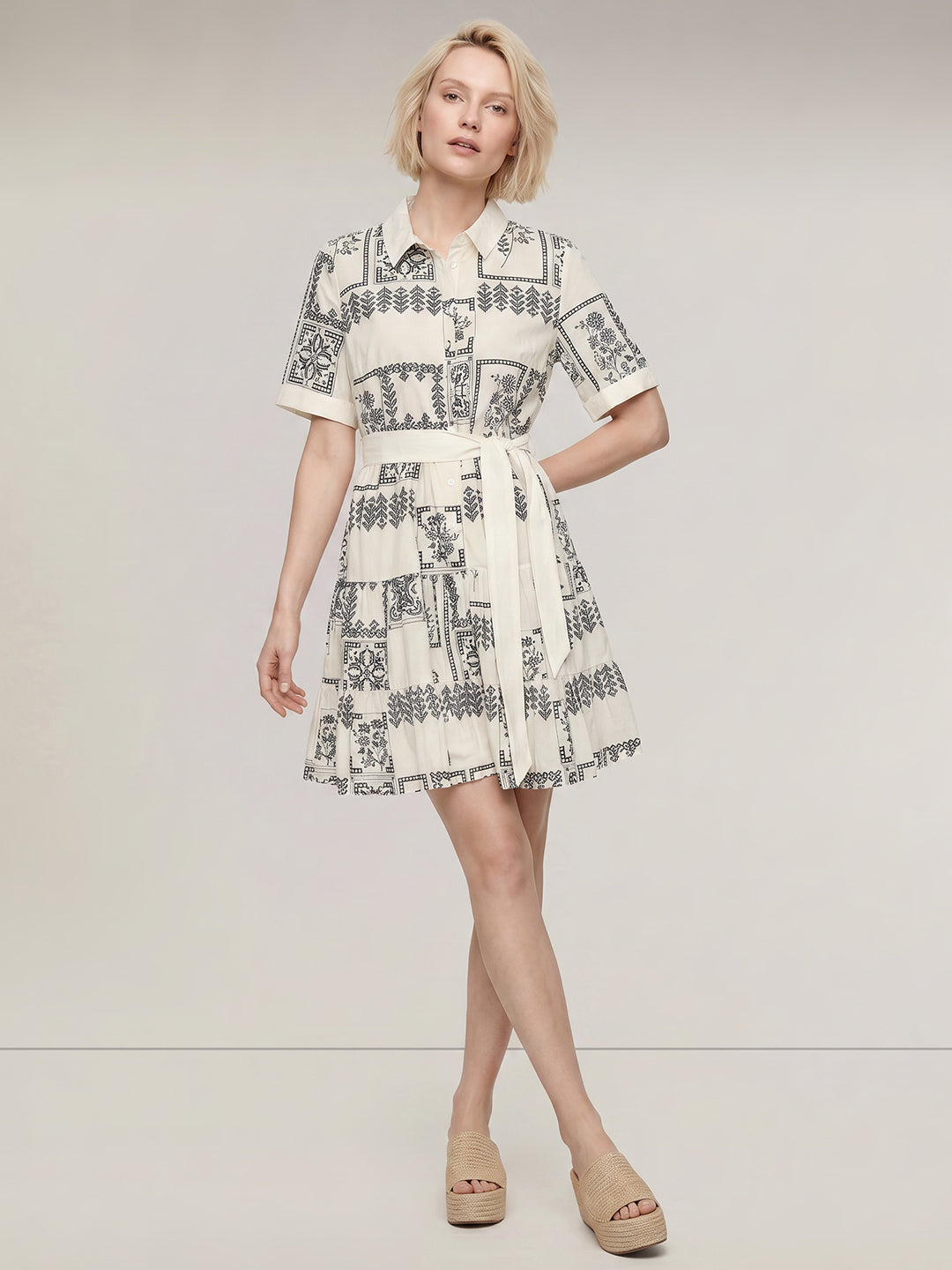 Ecru Printed Shirt Dress
