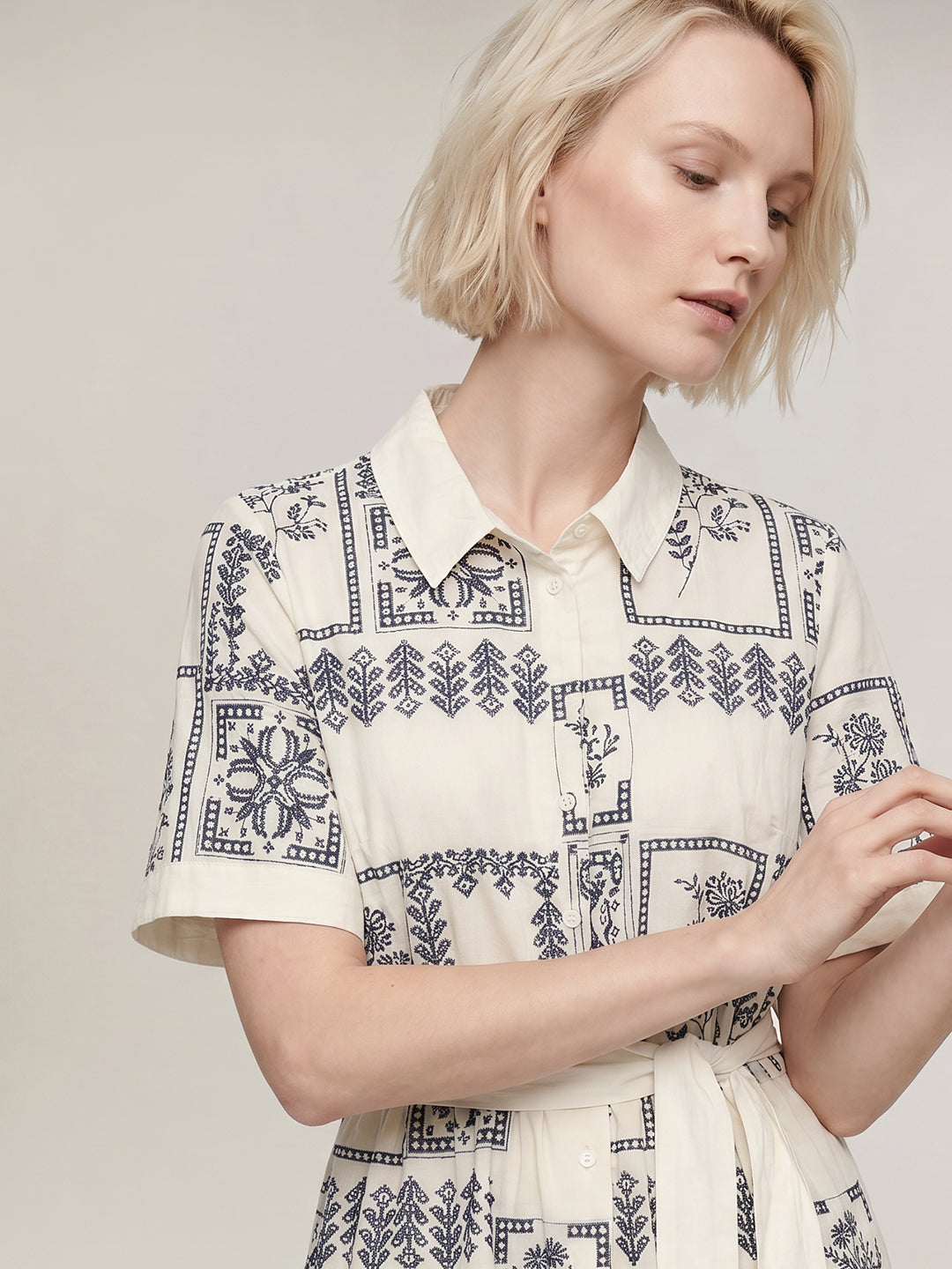 Ecru Printed Shirt Dress