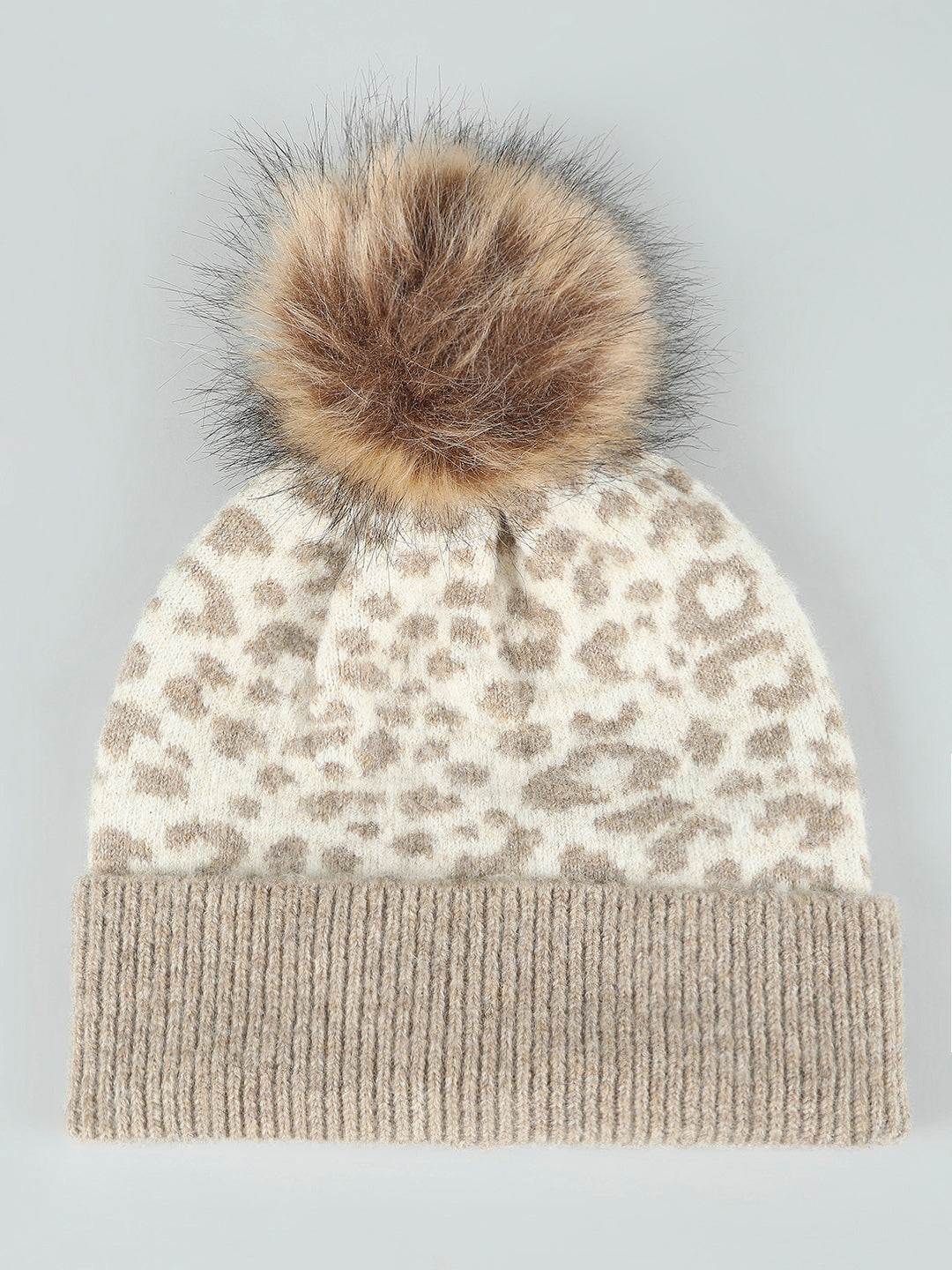 Beige Print Knitted Beanie