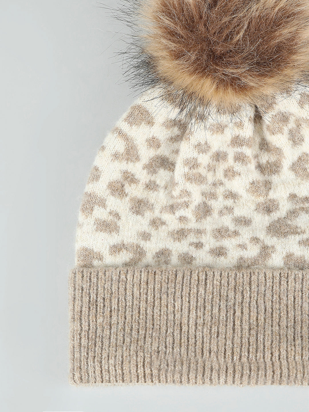Beige Print Knitted Beanie