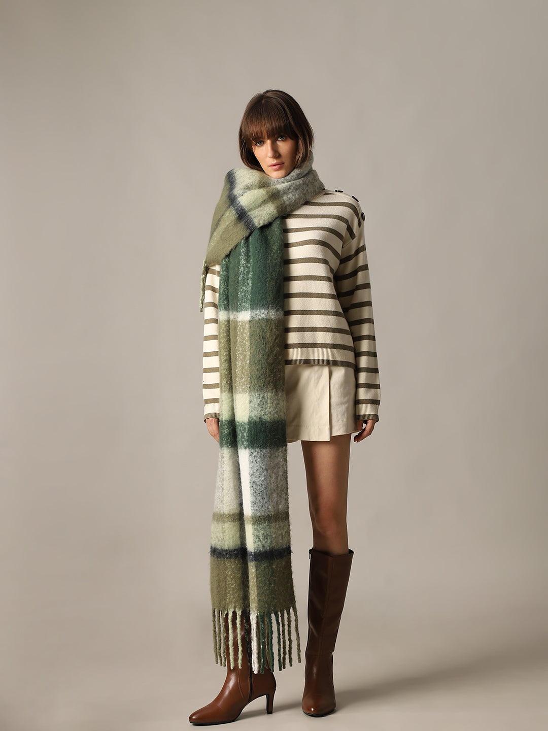 Green Check Long Scarf