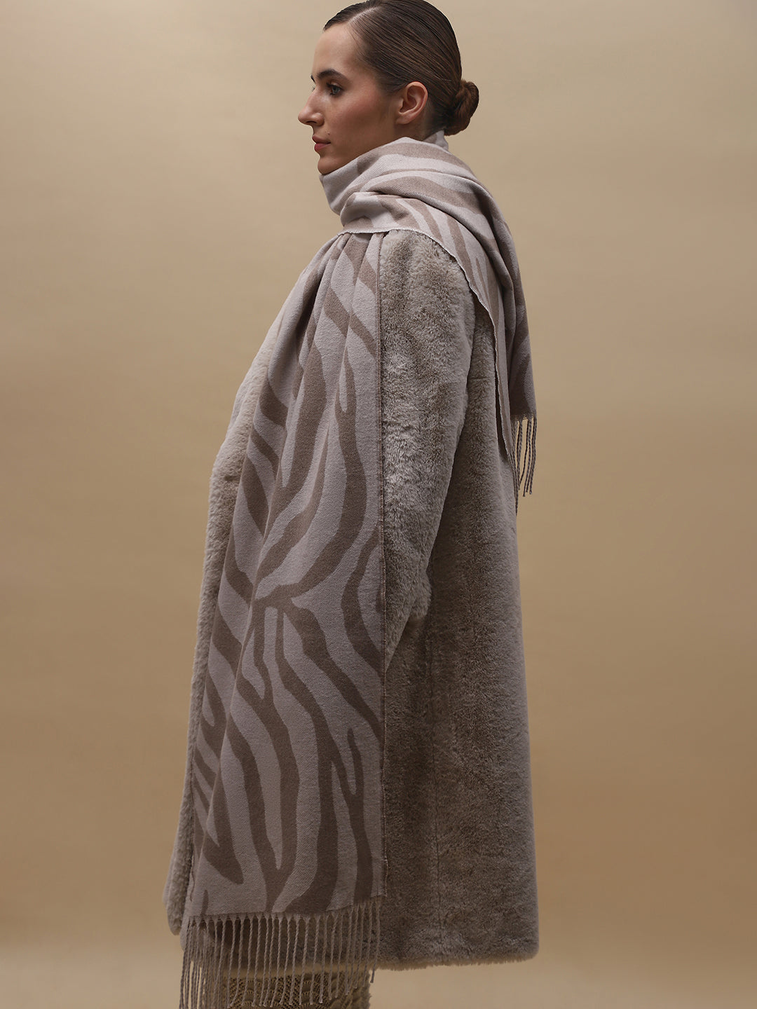 Animal Print Fringe Long Scarf
