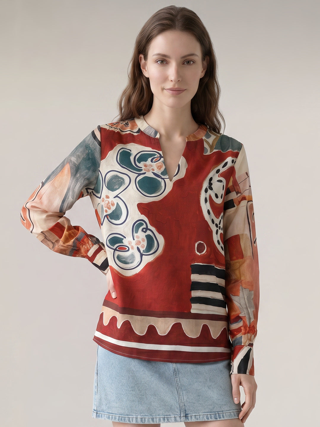 Rust Printed Top