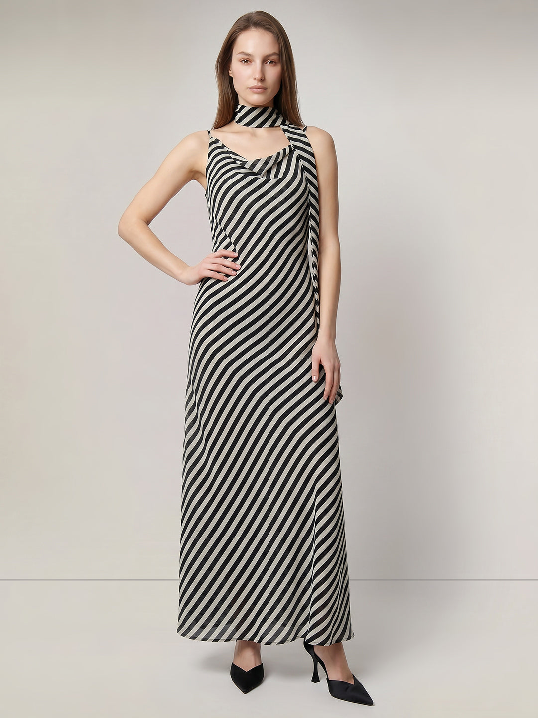 Black Striped Scarf Dress