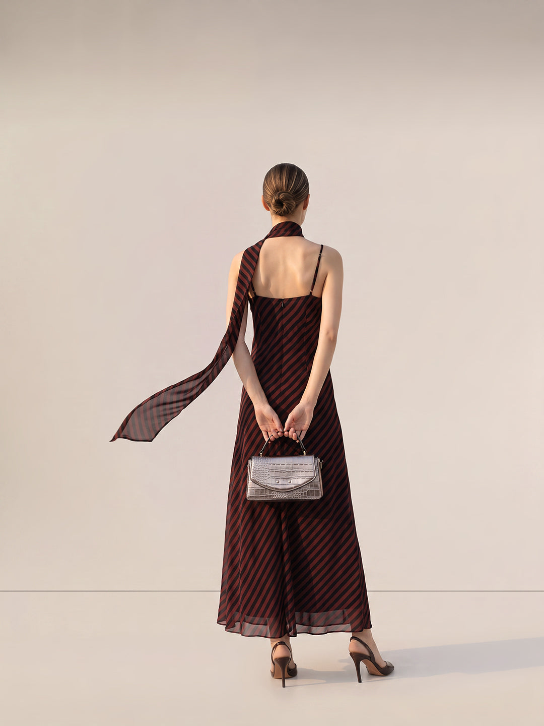 Maroon Striped Strappy Dress