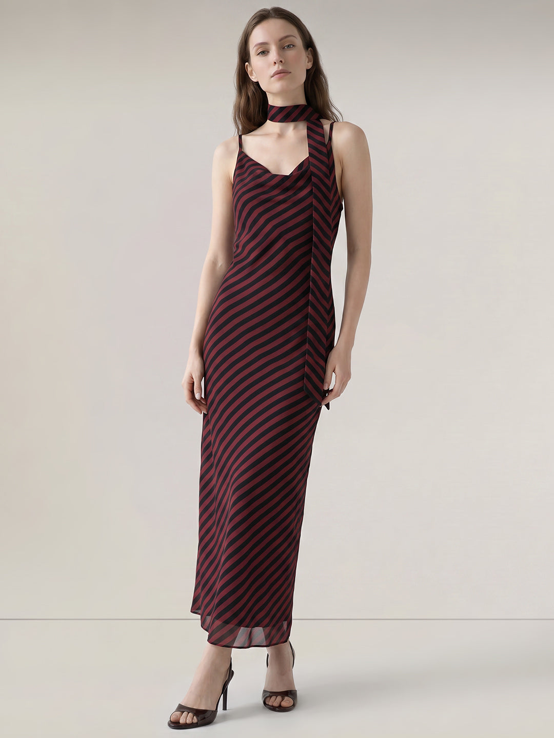 Maroon Striped Strappy Dress