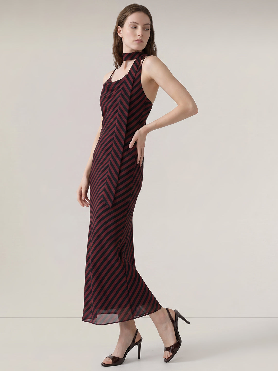 Maroon Striped Strappy Dress