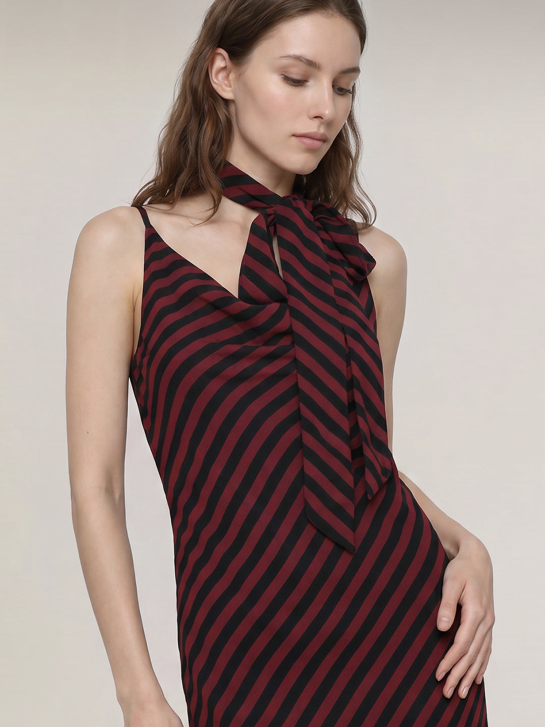 Maroon Striped Strappy Dress