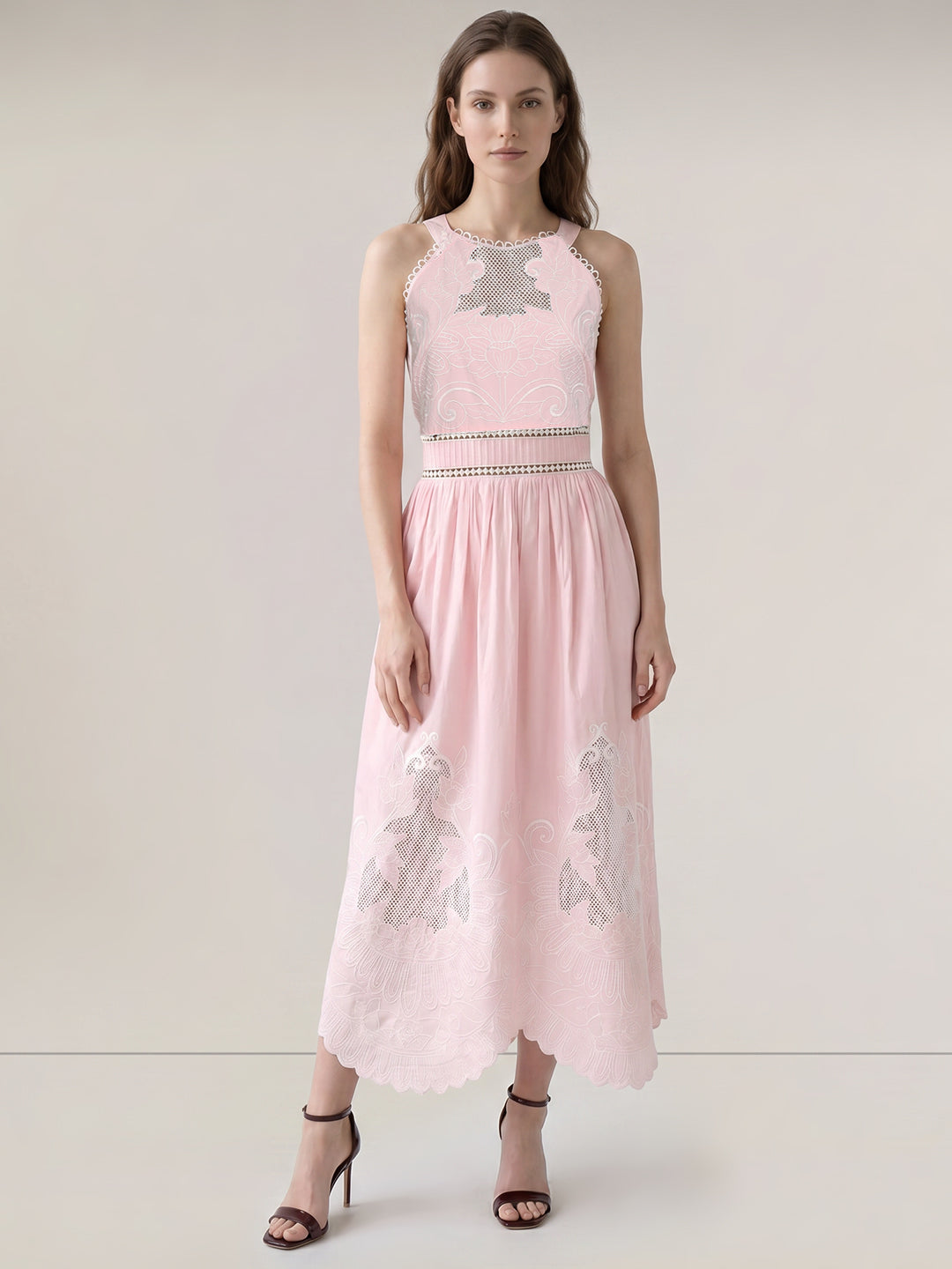Pink Embroidered Maxi Dress