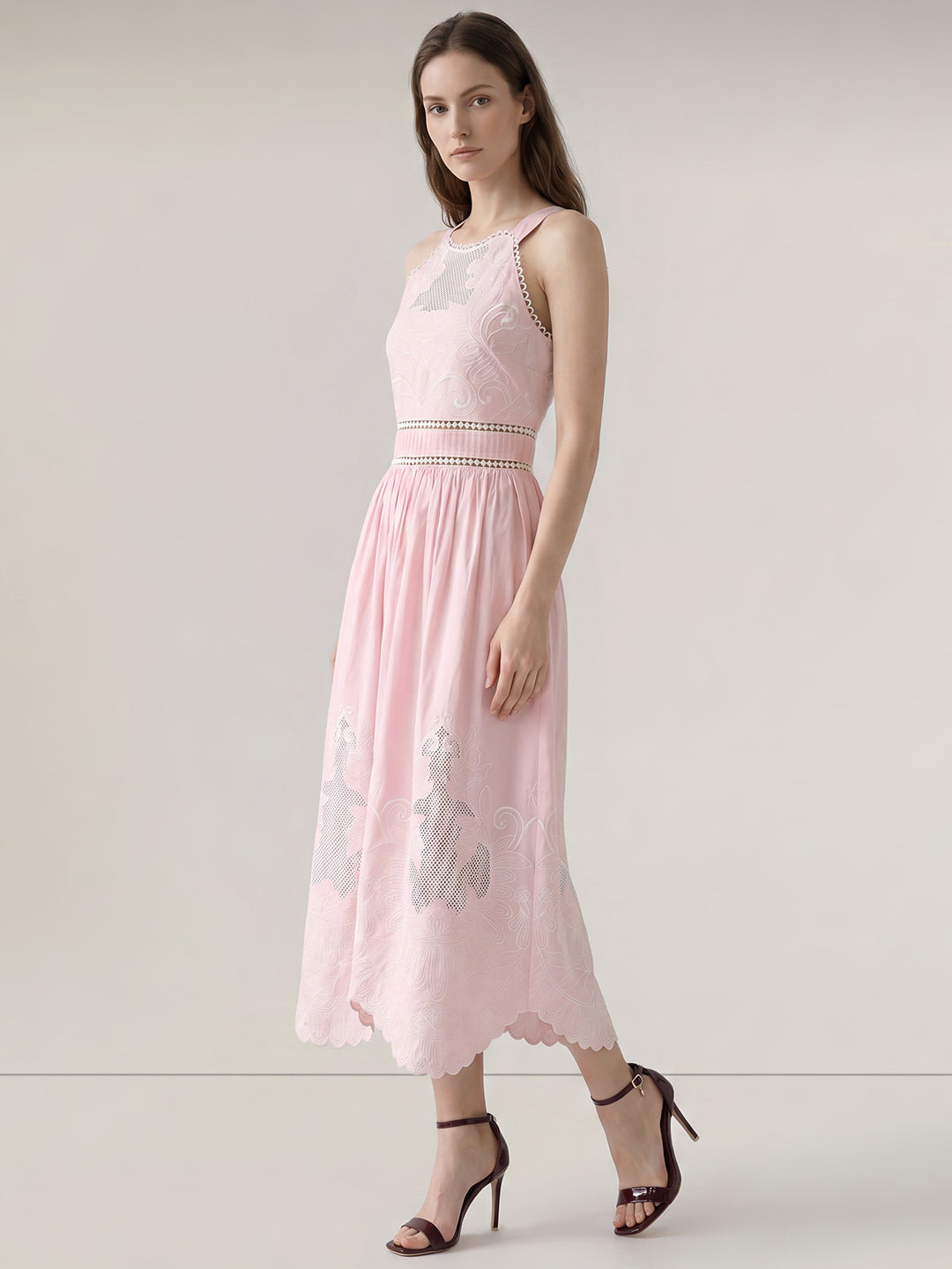 Pink Embroidered Maxi Dress