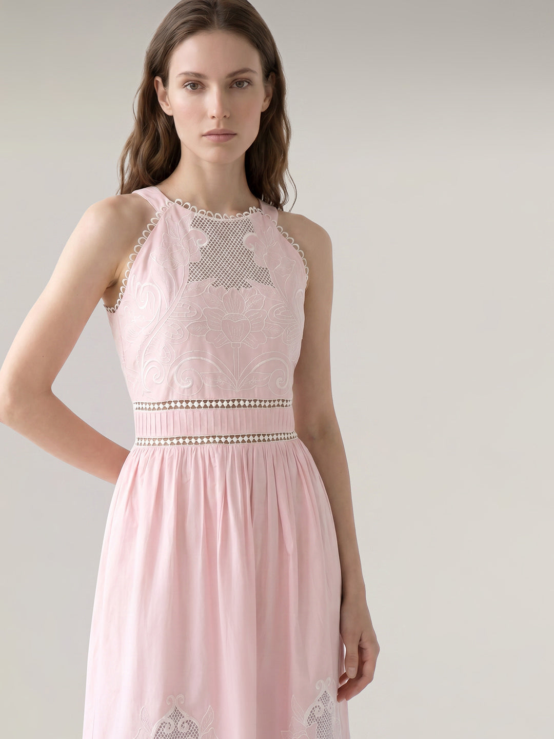 Pink Embroidered Maxi Dress