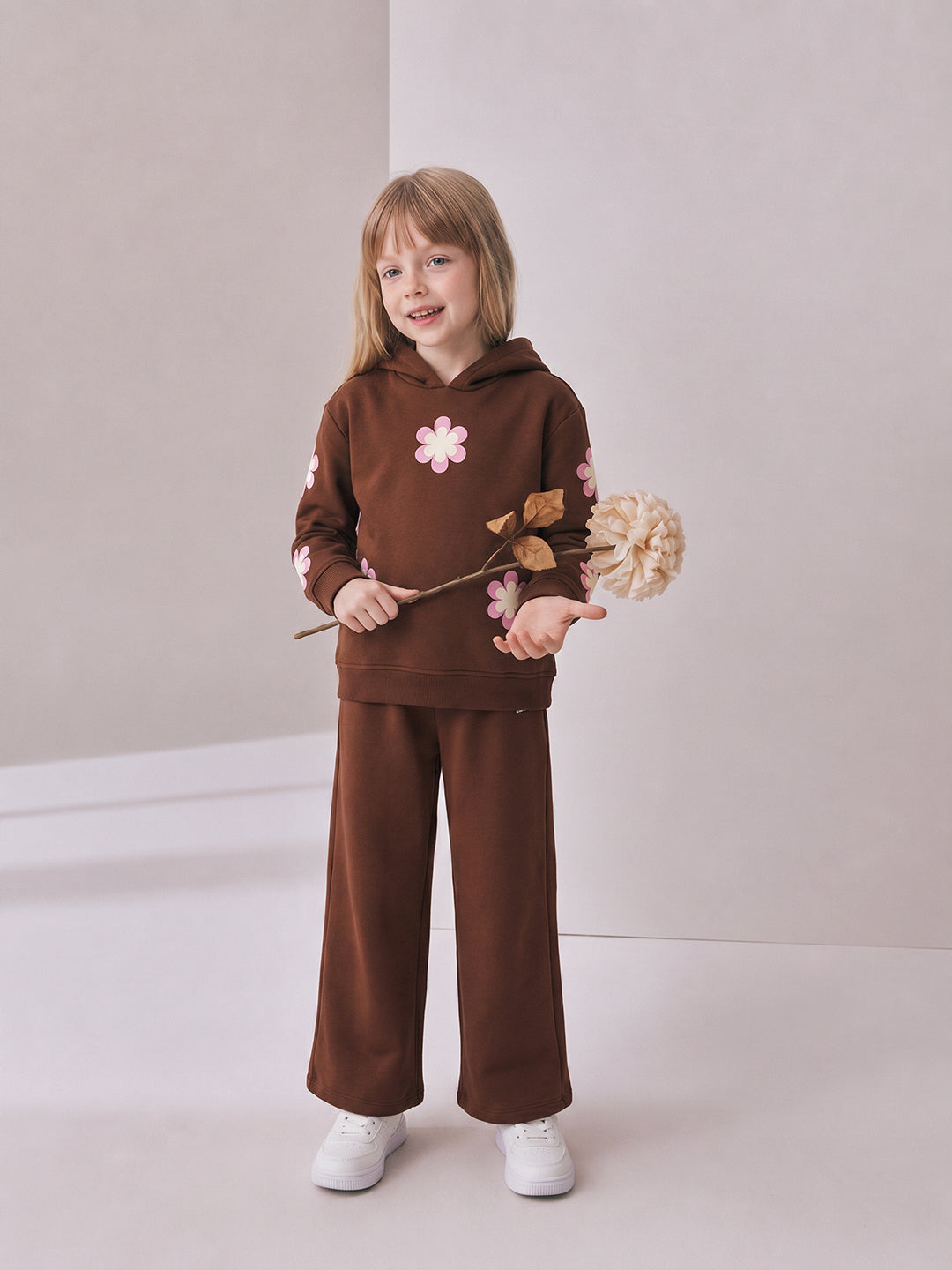 GIRLS Brown Floral Hoodie
