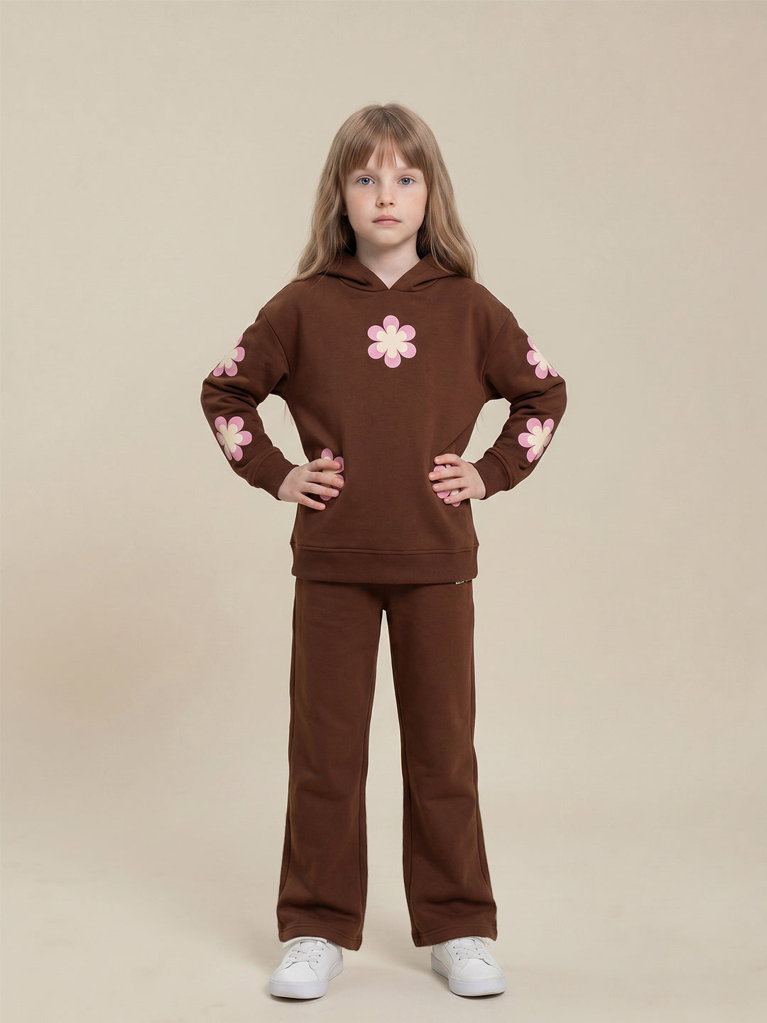 GIRLS Brown Floral Hoodie