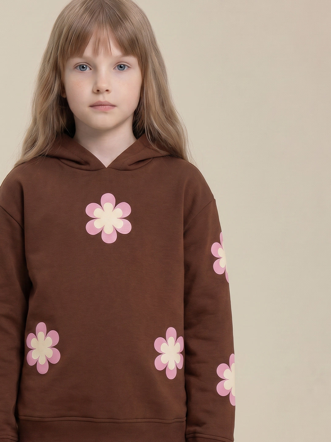 GIRLS Brown Floral Hoodie