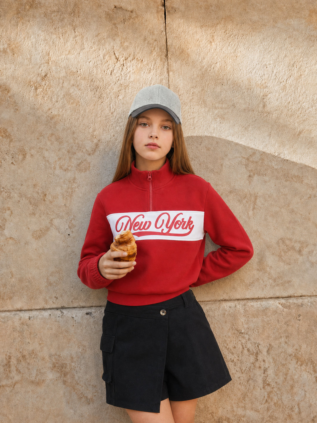 GIRLS Red High Neck Sweatshirt
