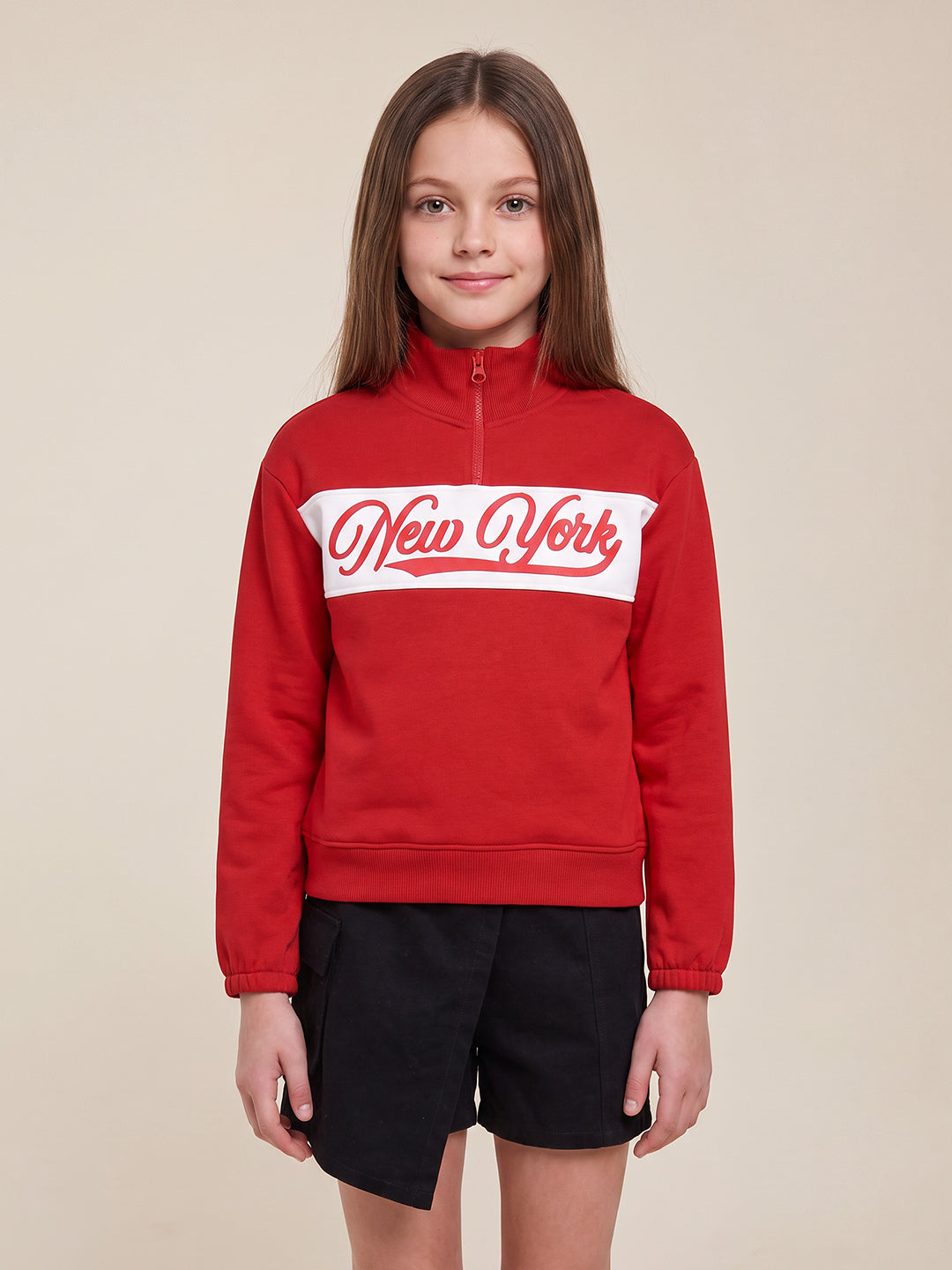 GIRLS Red High Neck Sweatshirt